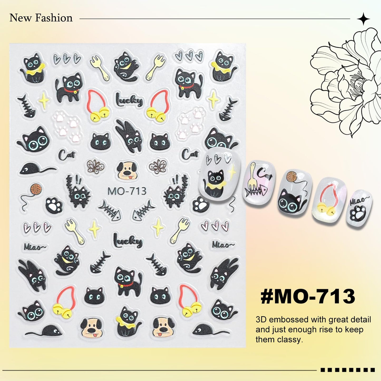 6 Sheets Cute Cat Dog Nail Stickers for Nail Art Adorable Kitty Bow Designs 3D Embossed Self Adhesive Nail Decals for Women DIY Manicure Decoration YX1234