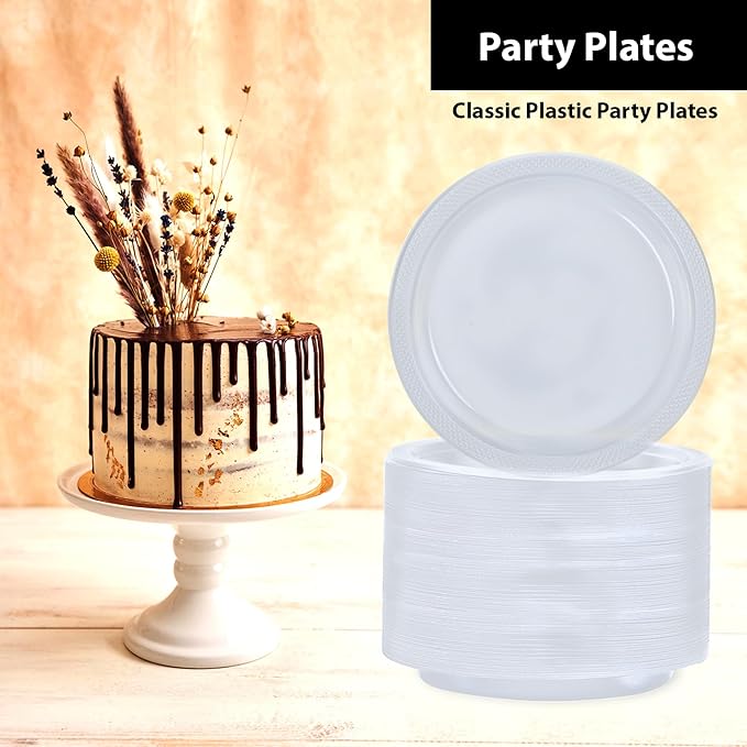 Clear Solid Color Premium Heavy Weight Plastic Dinner Plate (9") 50 Count - Elegant & Durable for Parties & Events