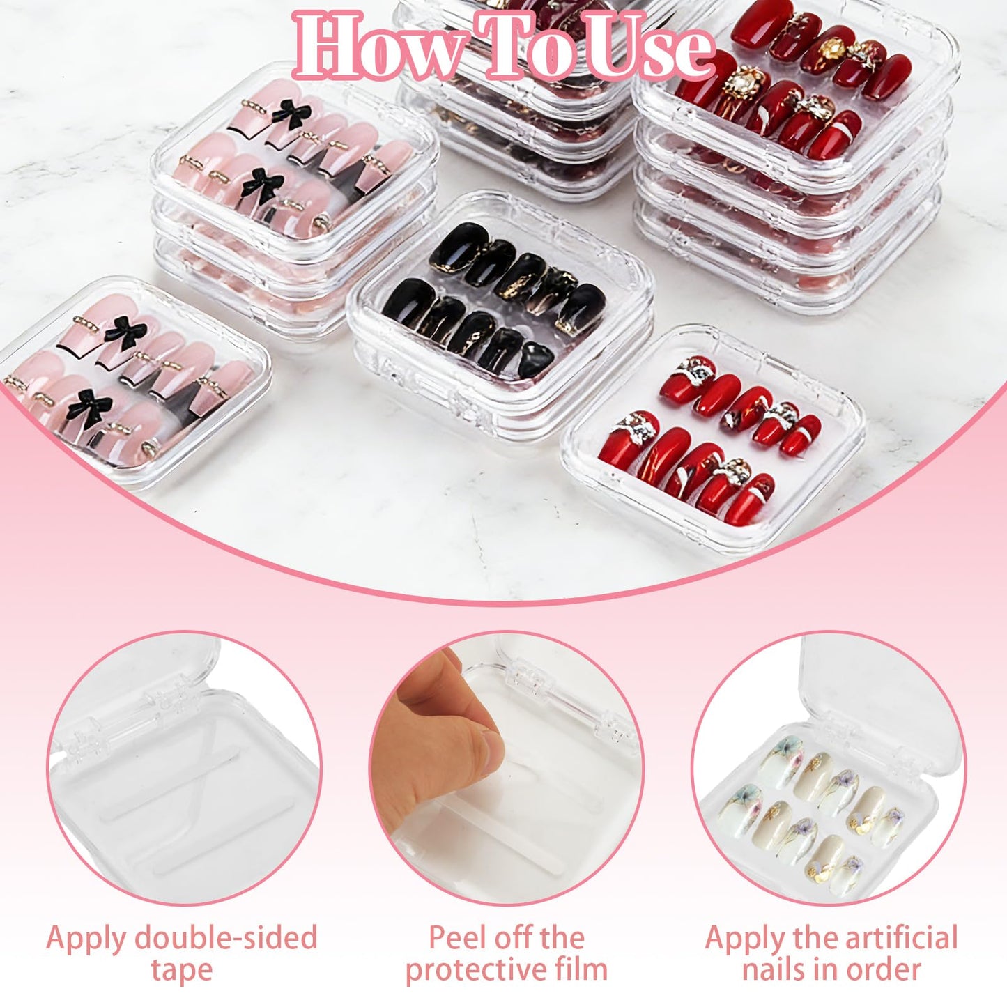ASelected 24PCS Nail Storage Boxes, 25x10.9x9.2cm/9.8x3.27x2.76inch Press On Nail Organizer Boxes, Plastic Clear Press on Nail Storage with 24pcs inner nail boxes for Nail Storage and Nail Display