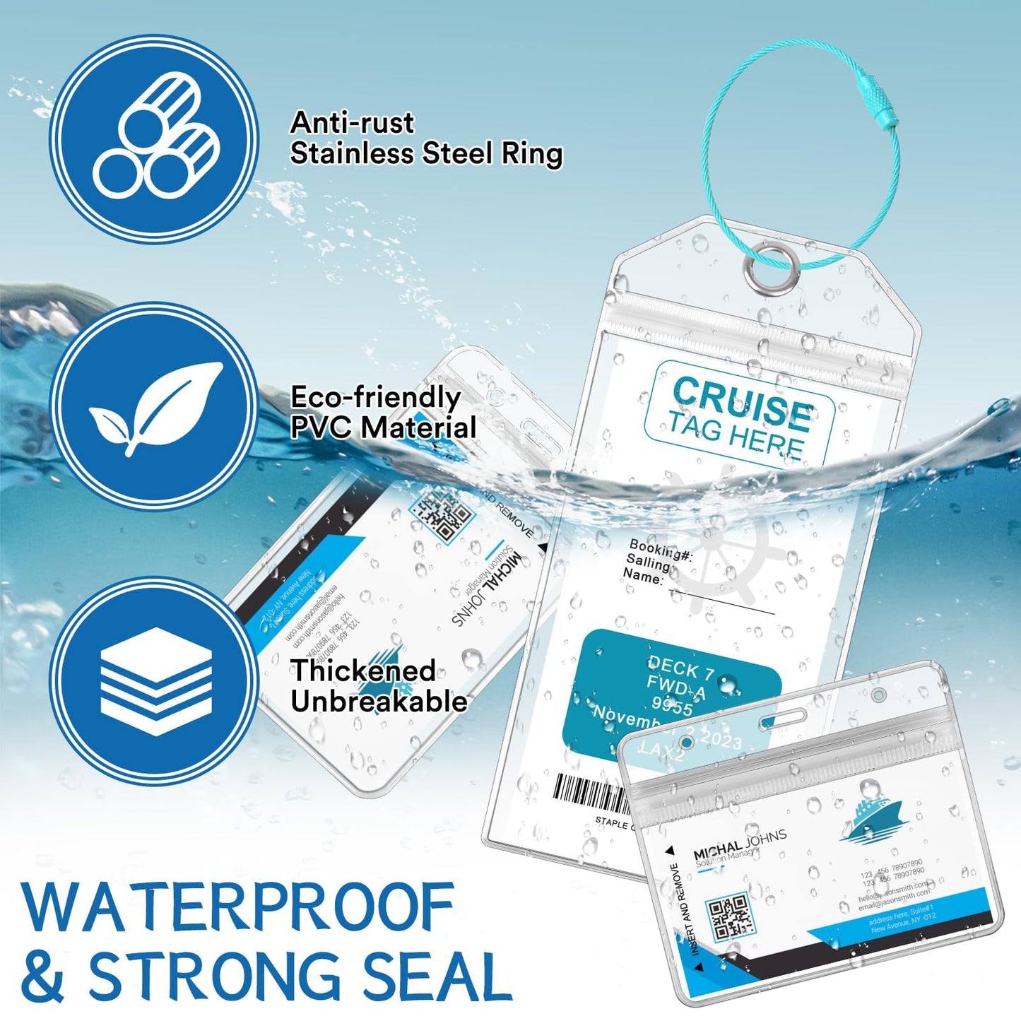 8 Pack Cruise Lanyards Set for Ship Cards, with Retractable Badge Reel Waterproof Luggage Tag Holders Id Card Holders, Sea-Themes Pattern for All Cruises Ticket Key Cards Luggage Tag