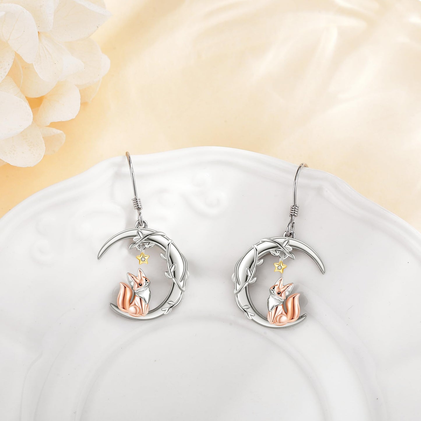 YAFEINI Fox Earrings 925 Sterling Silver Dangle Drop Fox Earrings Animal Jewelry Gifts for Women Mom Fox Lovers