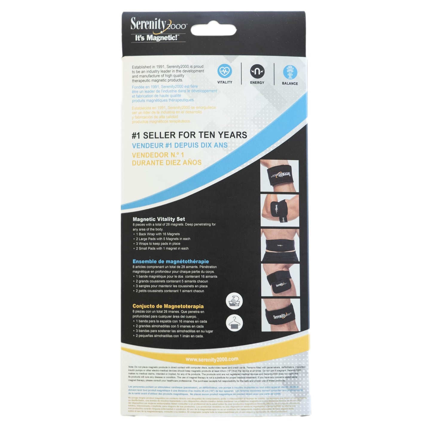 SERENITY2000 Full Body Magnetic Vitality Set for Pain Relief, Reduce Inflammation, Improve Circulation – Eight-Piece Set (Large/XL - waist up to 50")