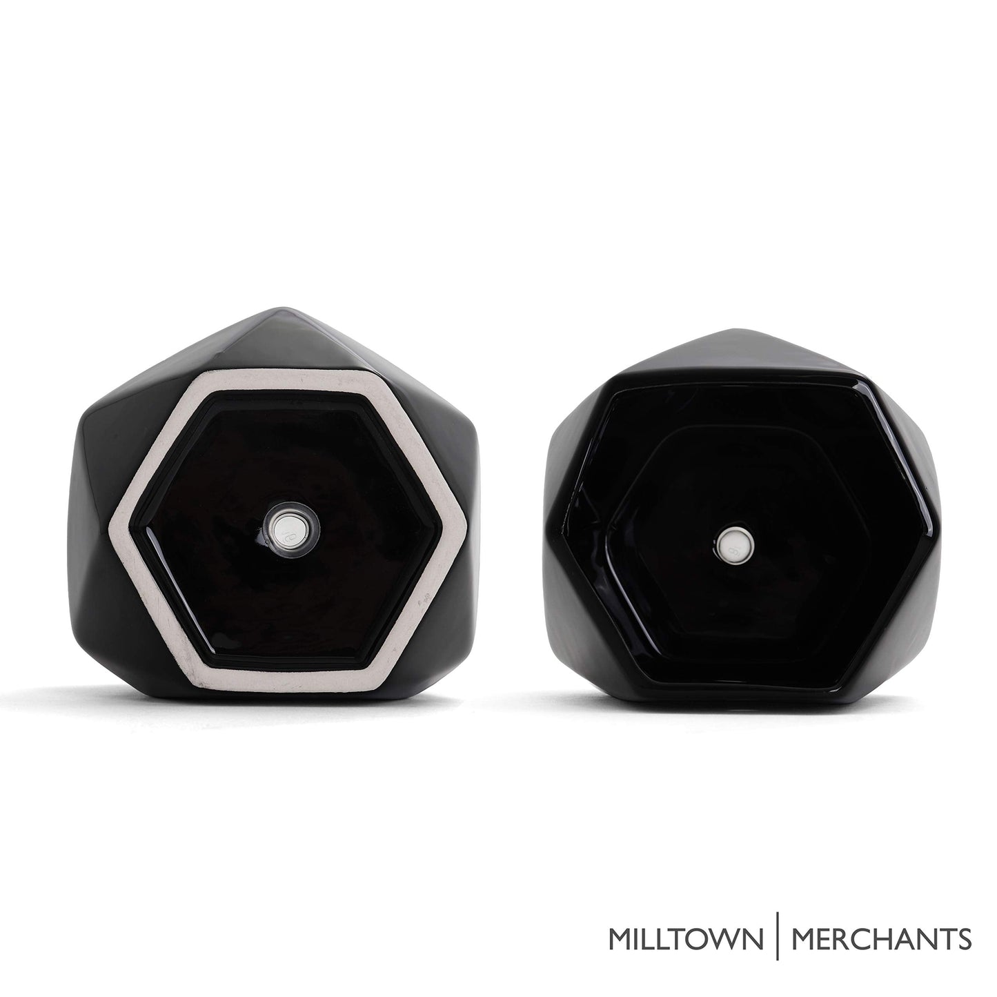 Milltown Merchants Succulent Wall Planters - Wall Vases - White Ceramic Wall Mounted Planters - Succulent Plant Pots - Hanging Vases for Living Wall (2 Pack/Geometric/Black)