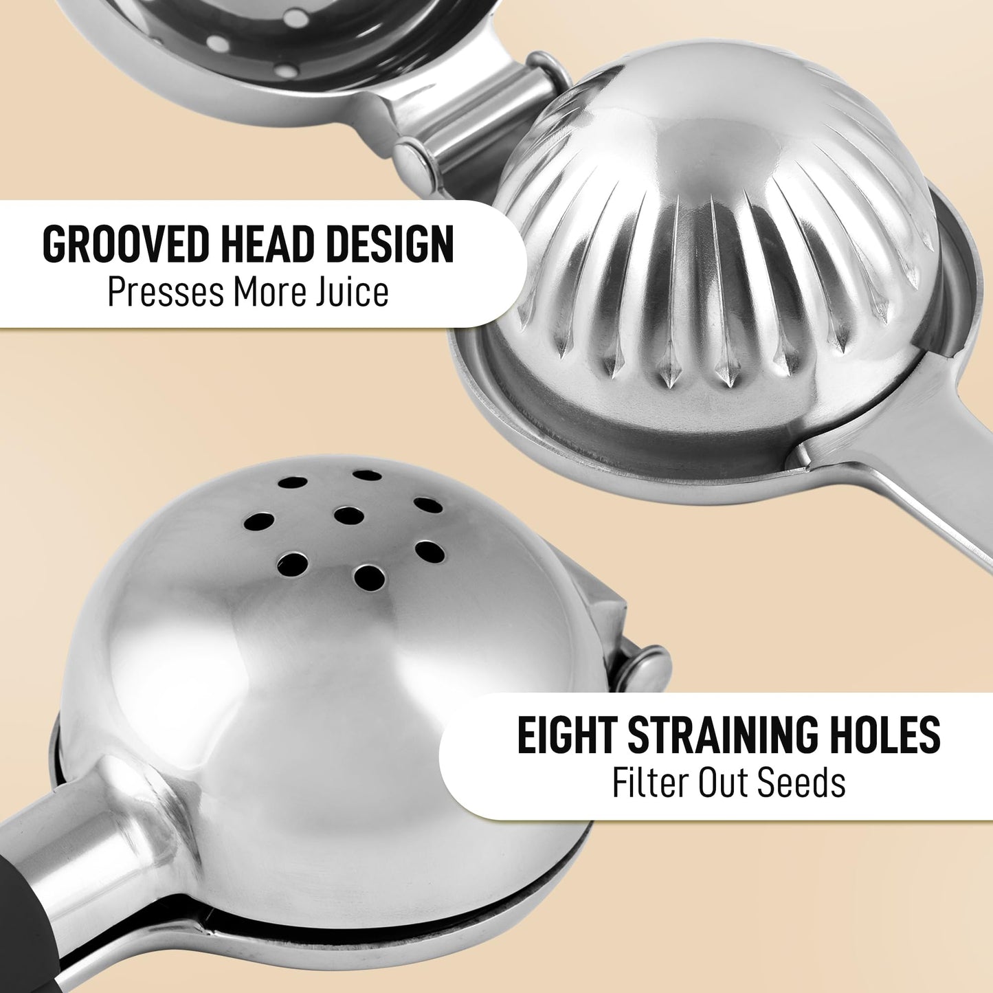 Zulay Lemon Squeezer Stainless Steel with Premium Heavy Duty Solid Metal Squeezer Bowl (Black Grip, Large)