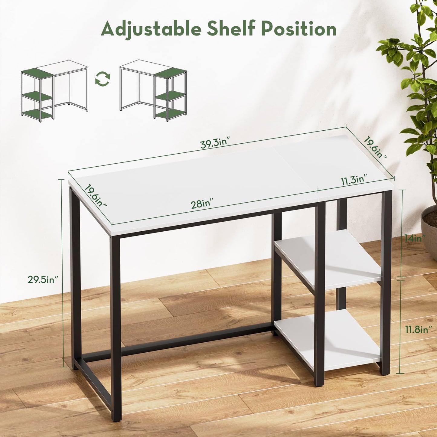 SINPAID 40 Inch Small Computer Desk with Shelves for Small Spaces, Easy Assembly Study Desk, Sturdy Writing Desk for Bedroom & Home Office, Cream White