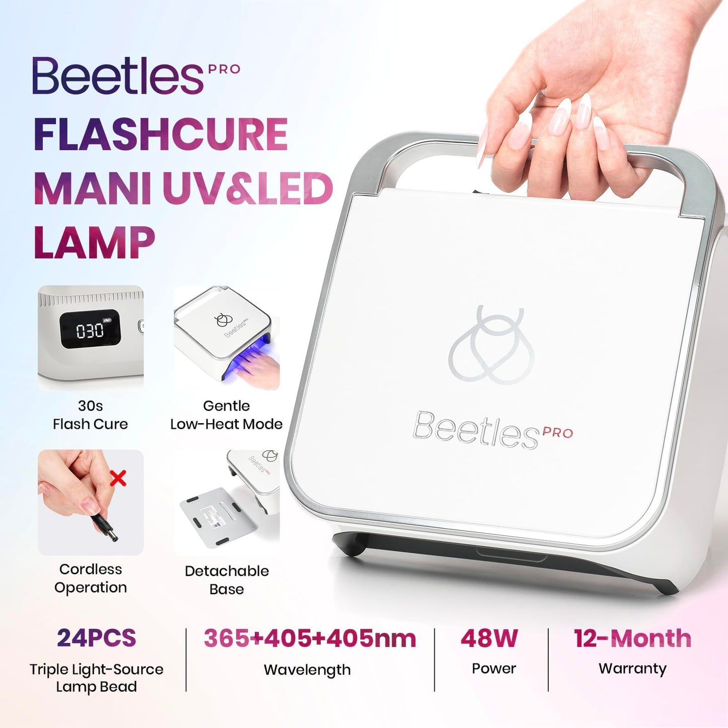 Beetles Pro Flashcure UV LED Nail Lamp 24 Triple Source Beads Gel Polish Fast Drying Nail Dryer Portable Manicure Light with Timer Setting Sensor UV Light for Salon or DIY Home