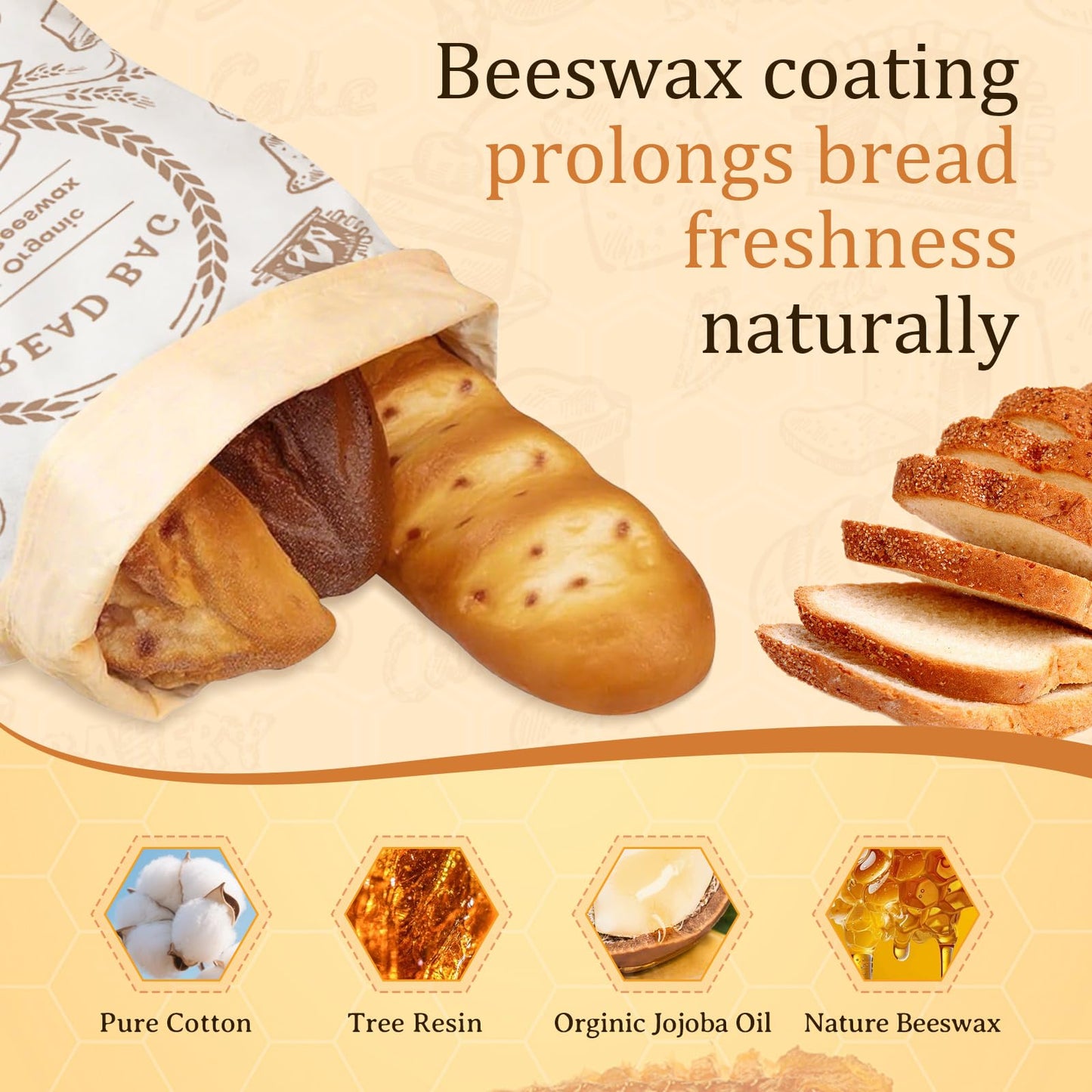2 Pack Beeswax Bread Bags for Sourdough & Homemade Bread - Natural Cotton Sourdough Reusable Beeswax Food Storage Bag, Freezer-Safe, Keep Bread Fresh