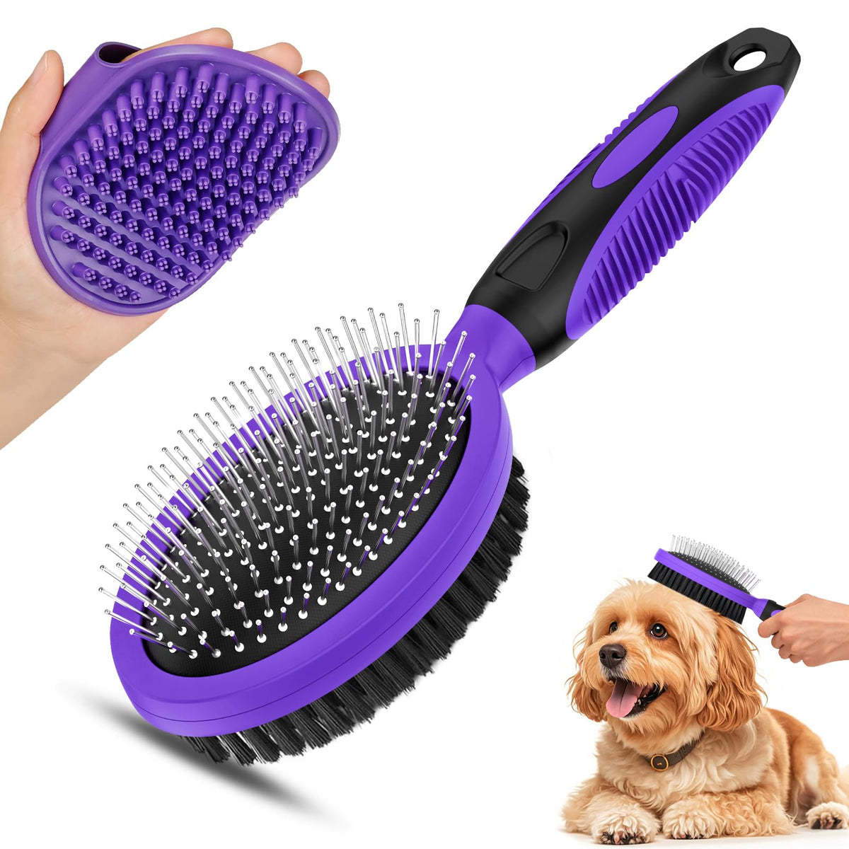 2PCS Pet Grooming Tools - Double-Sided Brush for Shedding and Bathing, Suitable for Short/Long Haired Dogs Cats and Horses, Deshedding Dog Brush, Mane & Tail Combs for Horses - Pet Supplies (Pink)