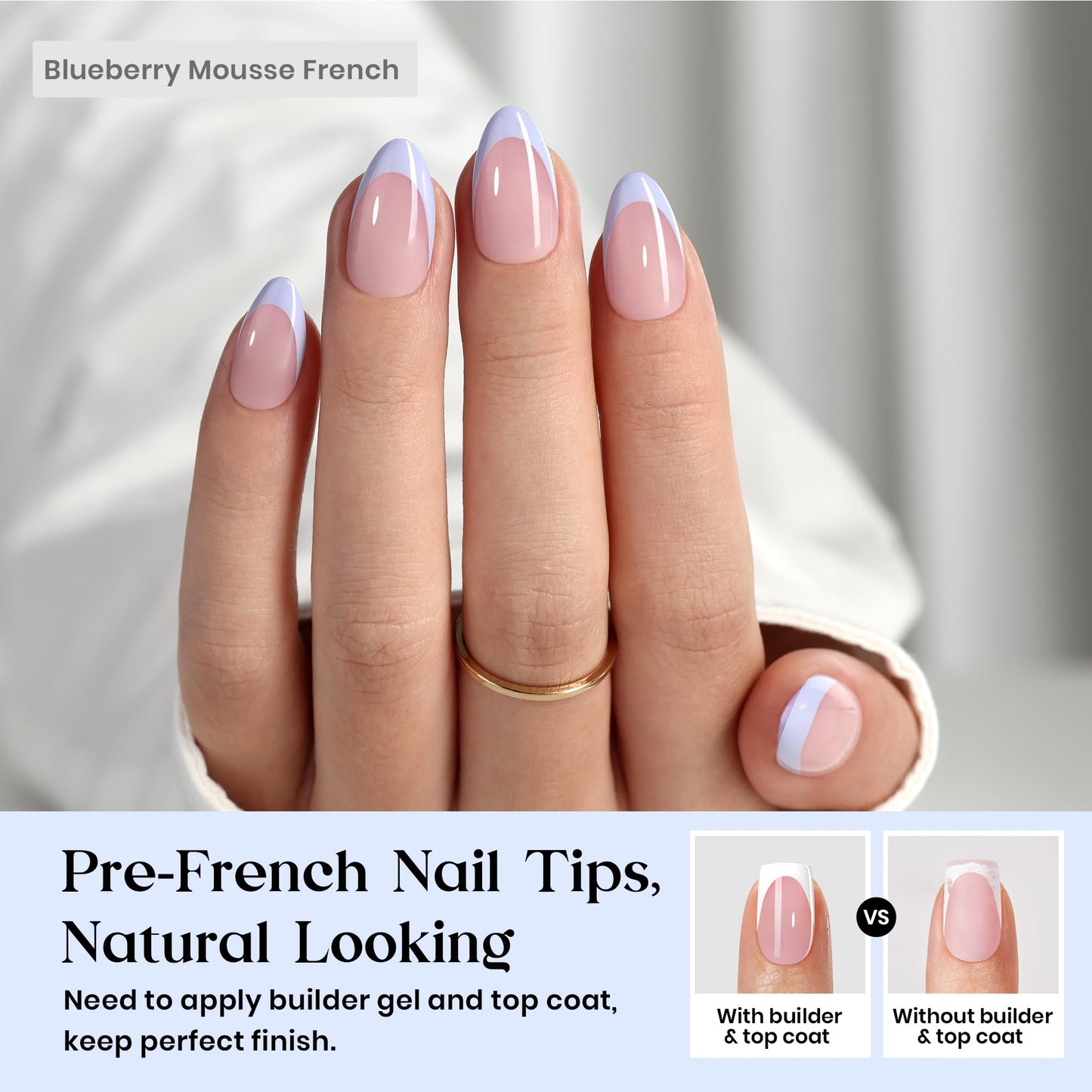 Beetles Purple French Tips Press On Nails - Pastel Spring Short Almond 160 Pcs with Blue French Tips Press On Nails Pastel Spring Short Almond 160 Pcs