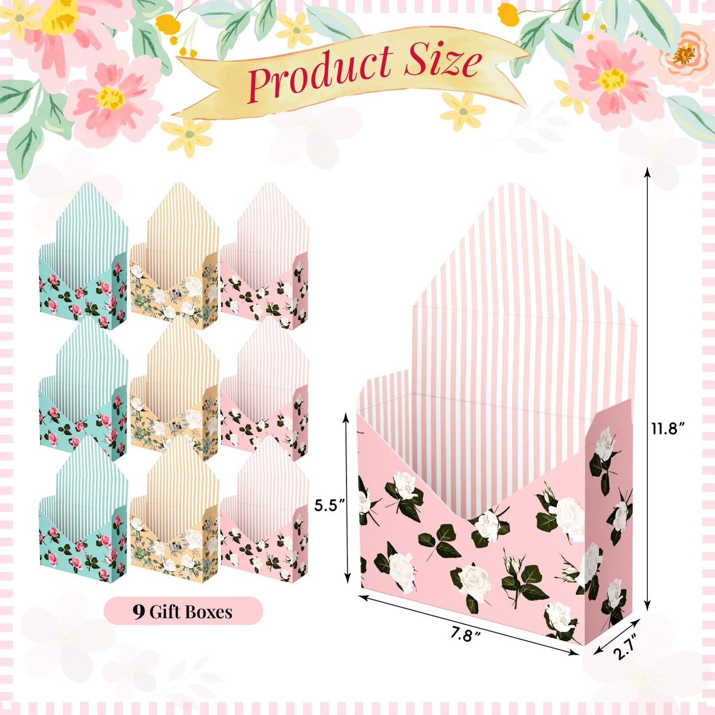 Lyforpyton Flower Arrangement Gifts Boxes, Envelope Gift Box For Flowers , Foldable Decorative Bouquet Packaging Paper Box , Suitable for Flower Shop , Wedding , Party , Birthday , Valentine's Day and Mother's Day ( 9 Pcs )