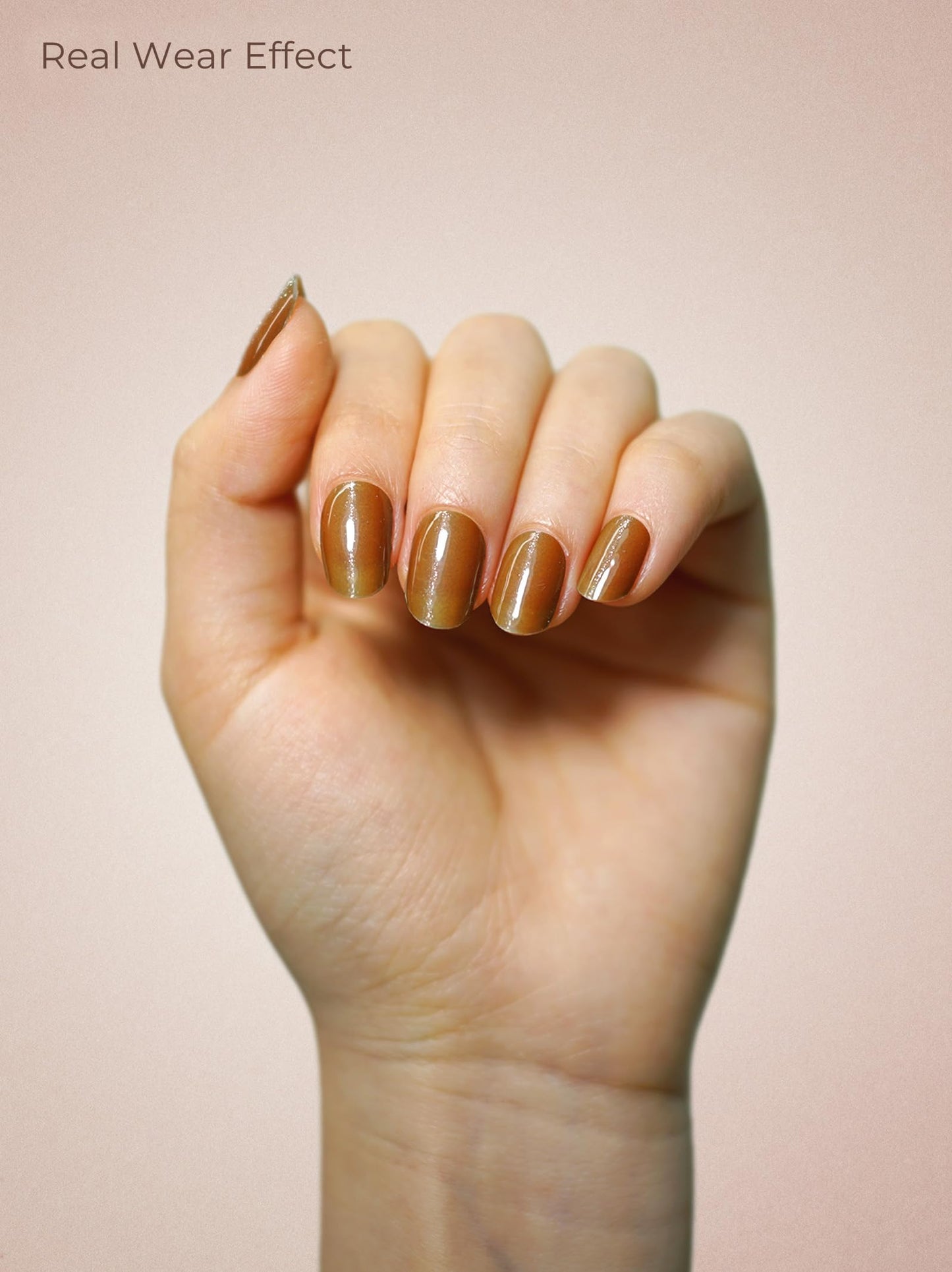 Beaolata Real Gel Nail Strips (No UV Light Needed) - 44Pcs Salon Quality Nail Stickers - Long Lasting Polish Wraps for Women, Easy Apply & Remove (Honeyed Gem Brown)