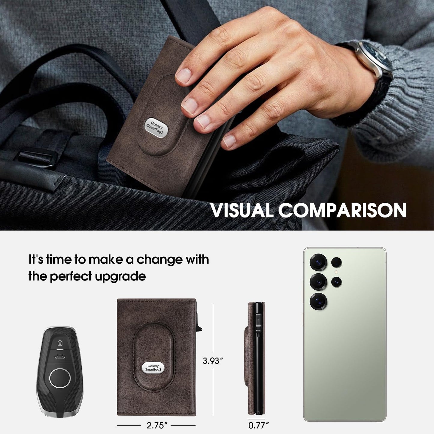 GAOCHALE Mens Wallet for Samsung Smarttag2 Pop up Card Holder Compatible with Samsung Tag RFID Blocking Wallet for Men 10-14 Card Capacity | ID Window | Cash Slot(Coffee)