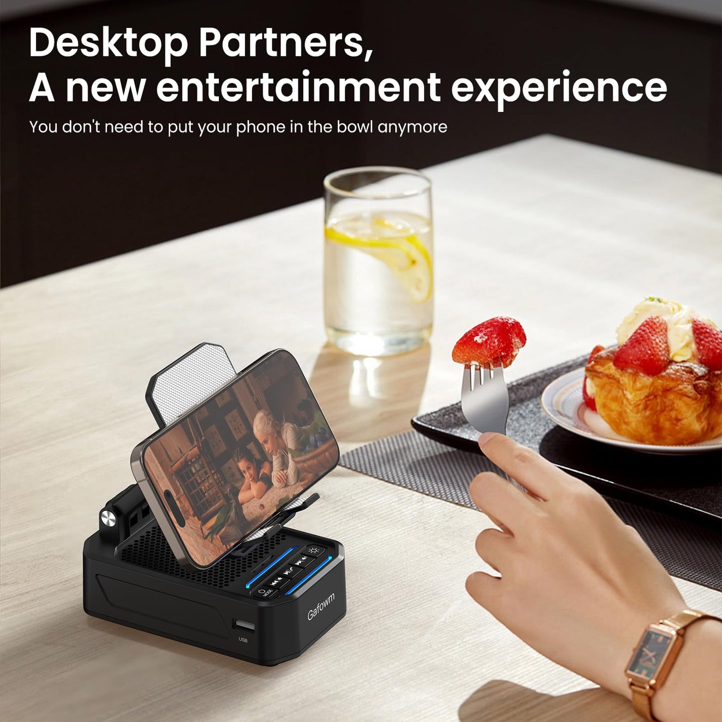 Cell Phone Stand with Instant Wireless Induction Bluetooth Speaker, No Bluetooth Pairing Needed, 1-Second Connection, HD Surround Sound, Practical Gifts for men, women, Dad, Mom, Hearing Impaired