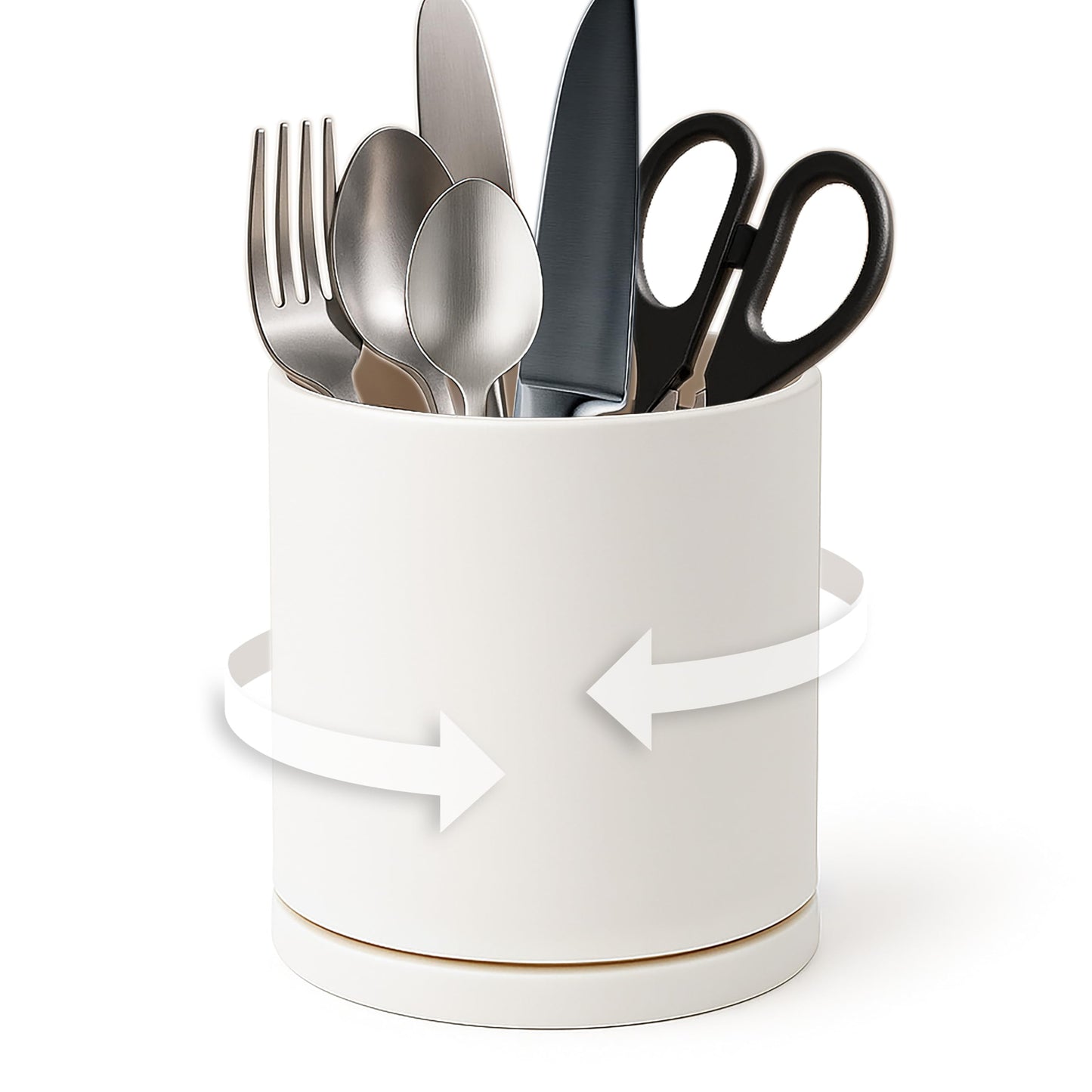 D'vine Dev 360° Rotating Utensil Holder – 5" Kitchen Utensil Crock for Countertop, Modern Cooking Tool Organizer for Kitchen Storage & Décor, Oatmeal, 72-X-D-1
