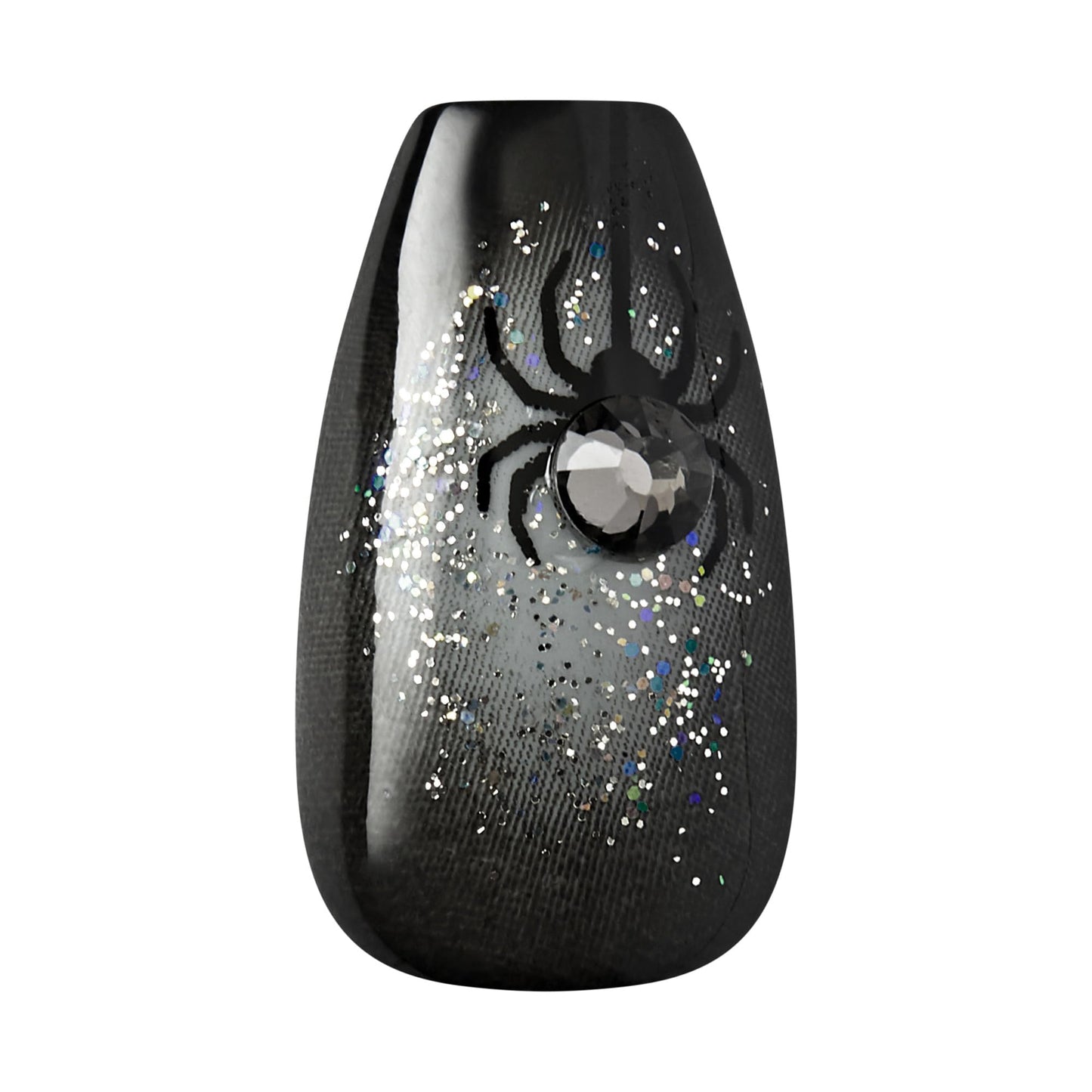 KISS imPRESS Halloween Press On Nails, ‘Bad Idea right’, Black, Medium Coffin, Glossy Finish, No Glue, Glow-In-The-Dark, Includes Prep Pad, Mini Nail File, Manicure Stick & 30 Fake Nails