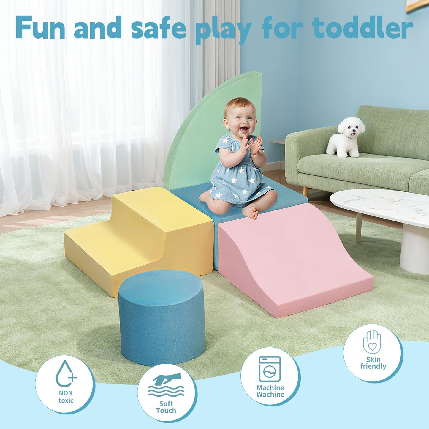 MIND&ACTION 5-Piece Climbing Toys for 1 Year Old, Toddler Climbing Toys Indoor, Soft Play Set Baby Foam Climbing Blocks