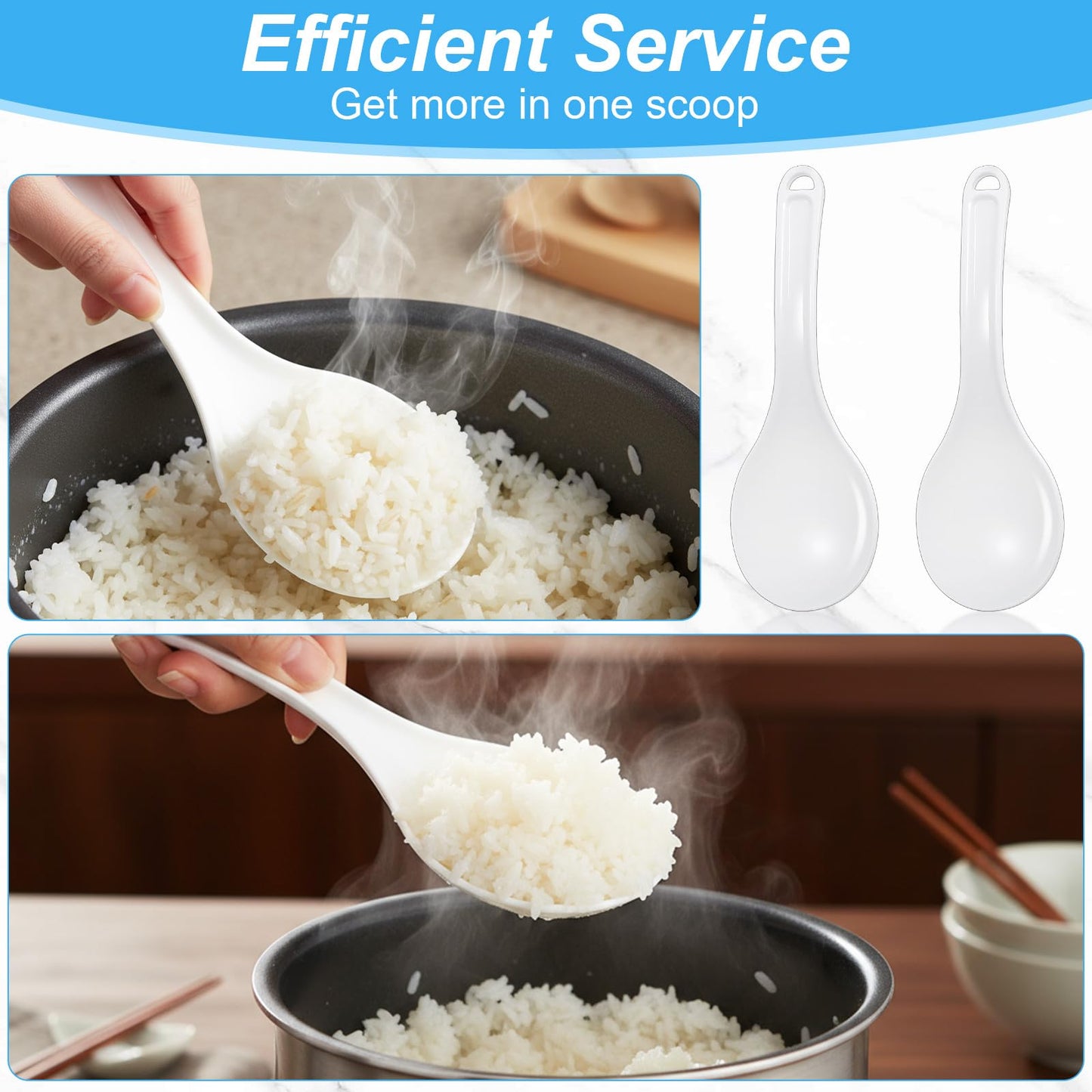 2 PCS Plastic Rice Spoon Paddle, Non Stick Hanging Rice Spatula, 7.67 Inch Heat Resistant Rice Cooker Serving Spoon for Kitchen Restaurant Grains (White)