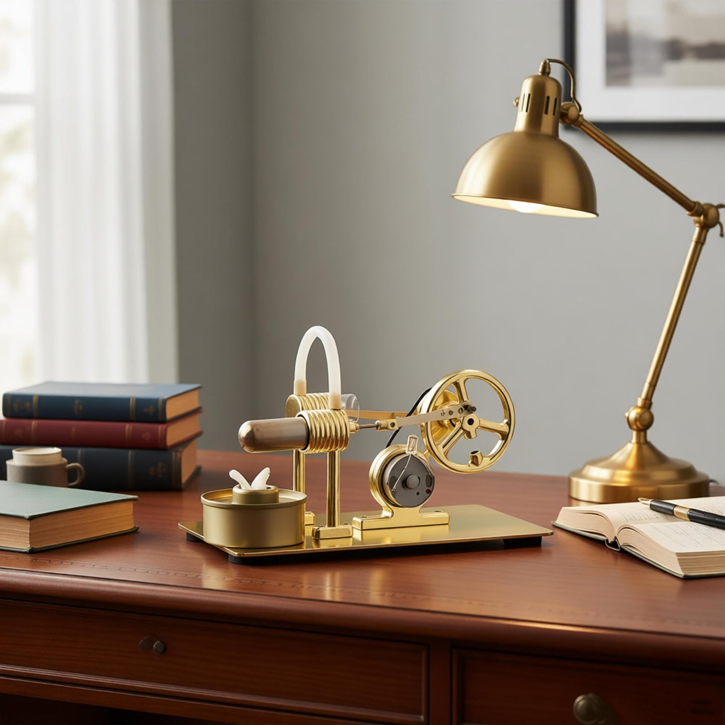 Xnrmevkh Hot Air Stirling Engine Motor Colorful LED Light Sterling Generator Model Golden