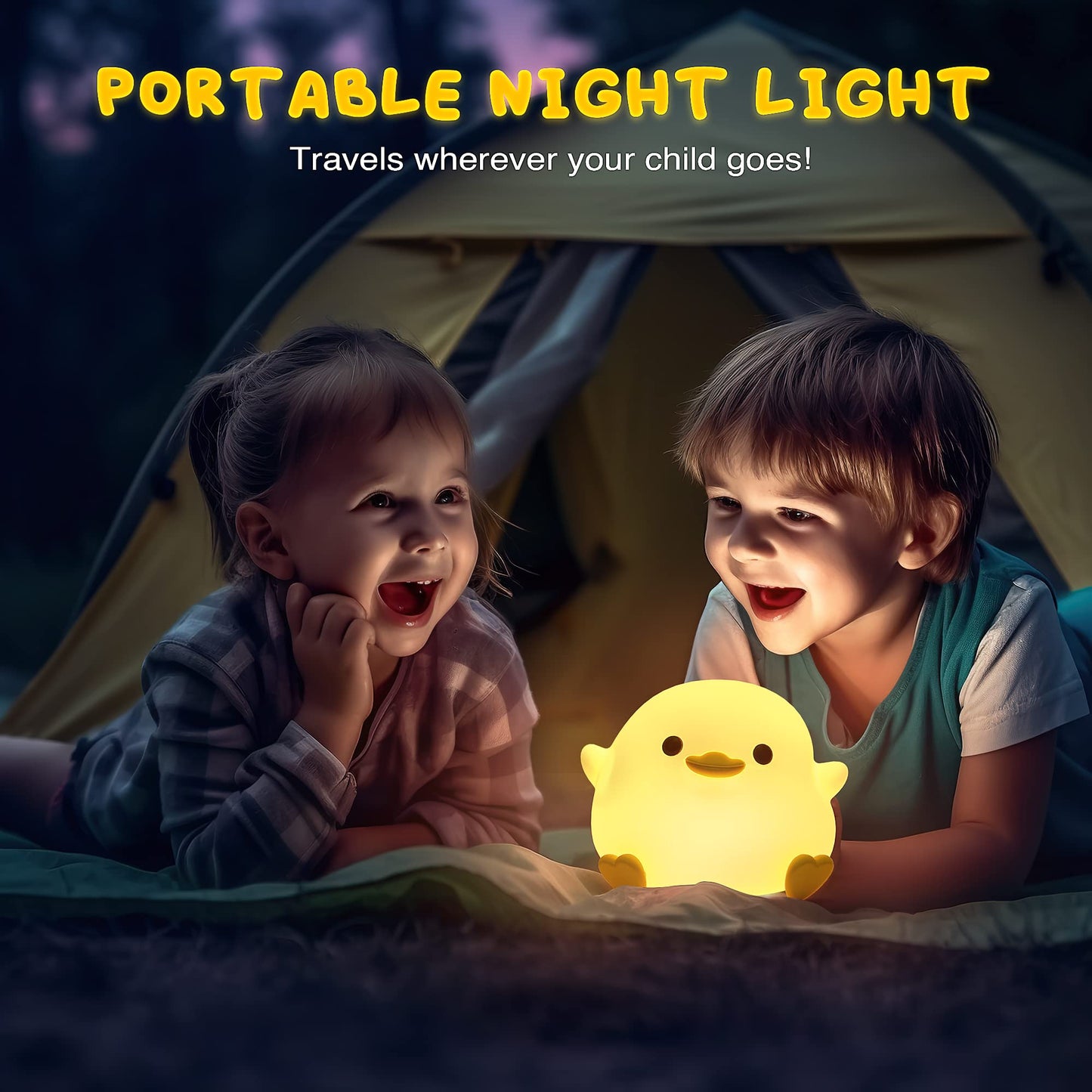 UNEEDE LED Cute Bean Duck Night Light, DoDo Duck Silicone Nursery Night Light Squishy Dimmable Rechargeable Table Bedside Lamp with Touch Sensor for Bedrooms, Living Room Unique Dorm Decor Gift Toy