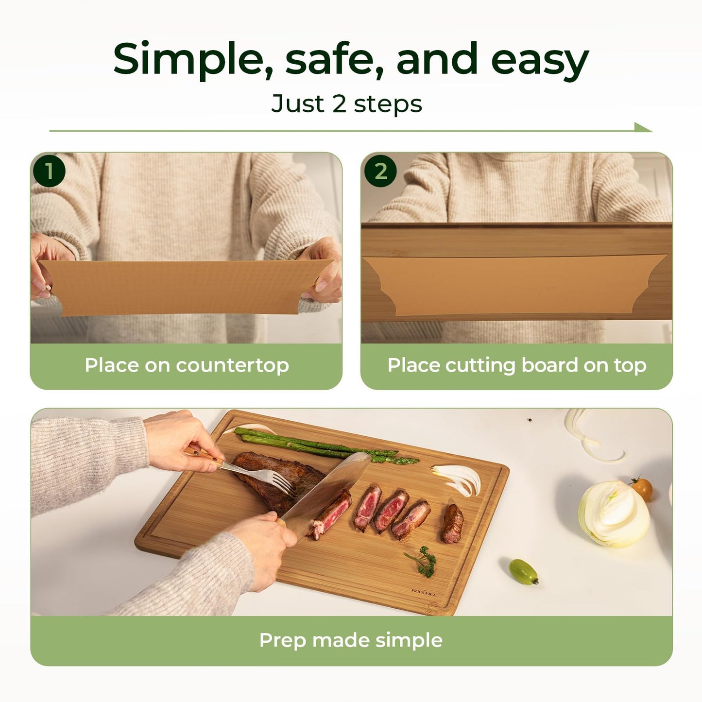 Keechee 2Pcs Cutting Board Set with Non-slip Mat, Bamboo Cutting Boards for Kitchen Meal Prep & Serving - Wood Serving Board Sets with Deep Juice Groove Ideal Kitchen Gifts