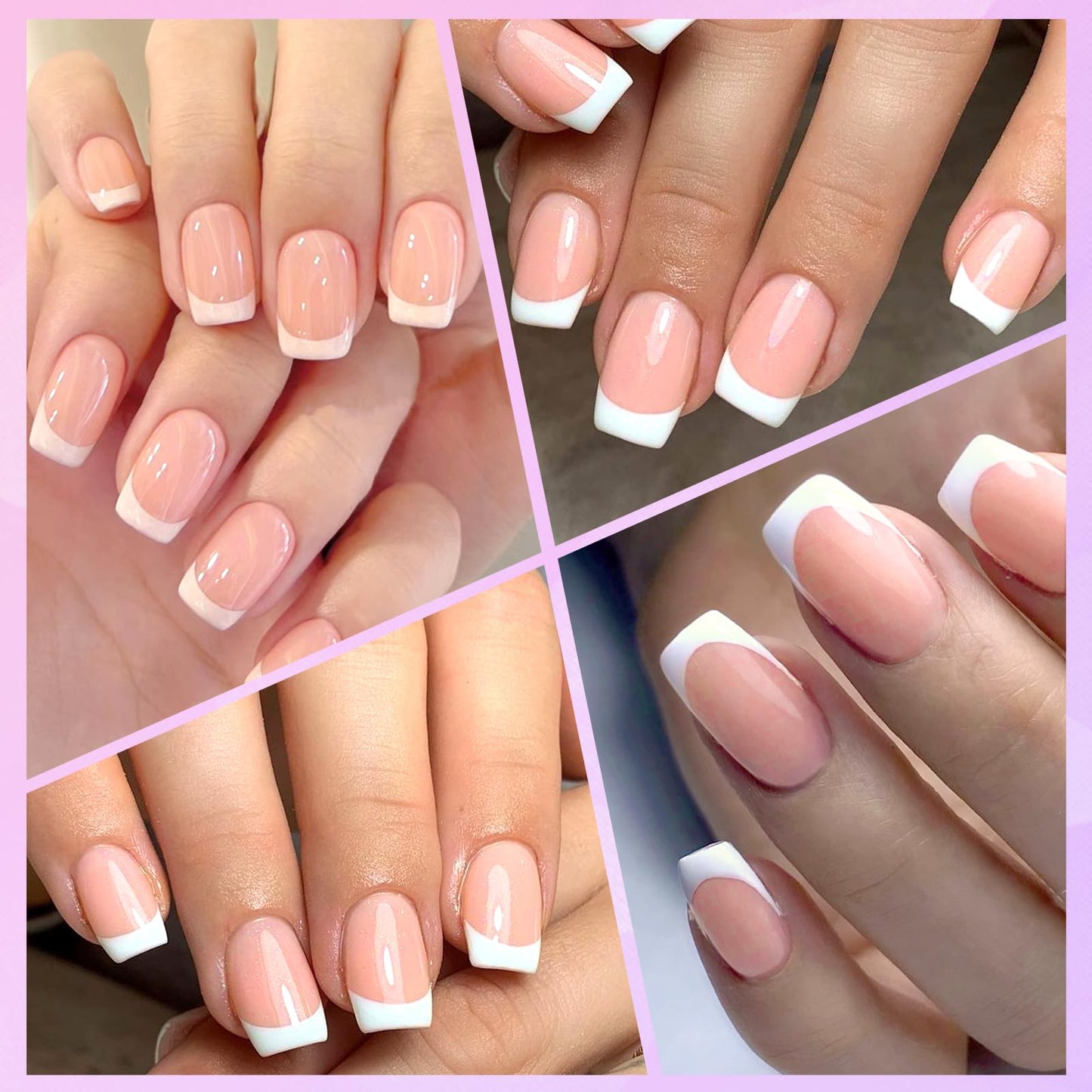 Lifextol 240pc French Tip Press On Nails Short Square Set, White French Tip, Plastic, Press-On False Nails, 120pcs per Set, 240pcs Total