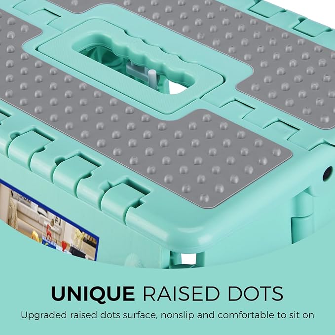 ACKO Folding Step Stool 13 Inch Stool Heavy Duty Plastic Foldable Step Stools for Kids, Stepping Stool with Handle, Suitable for Kitchen Hold Up to 300 LB (Teal 1PC)