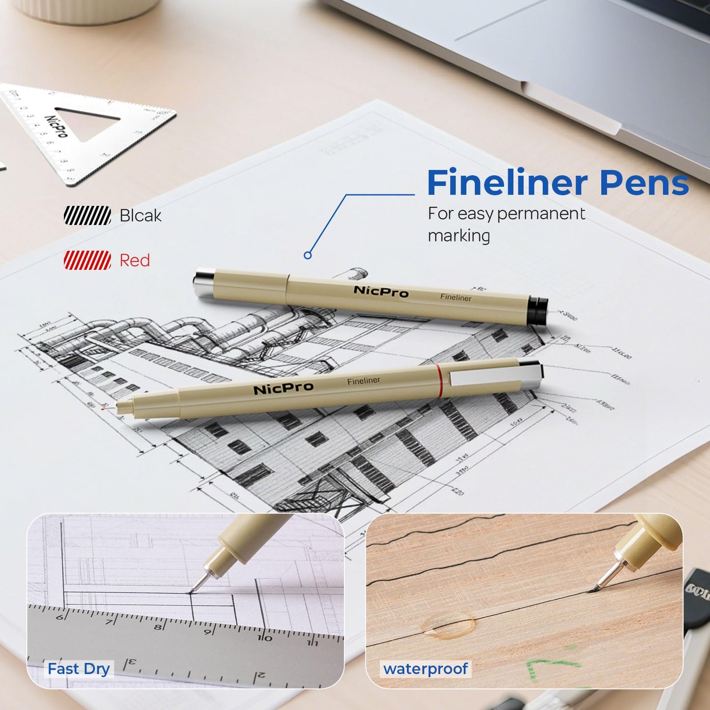 Nicpro 30PCS Professional Drafting Tools & Geometry Set with Case, Architect Protractor Set, Metal Mechanical Pencils, Pen, Scale Ruler Metal Ruler, 5 Drawing Templates for Interior Design House Plan