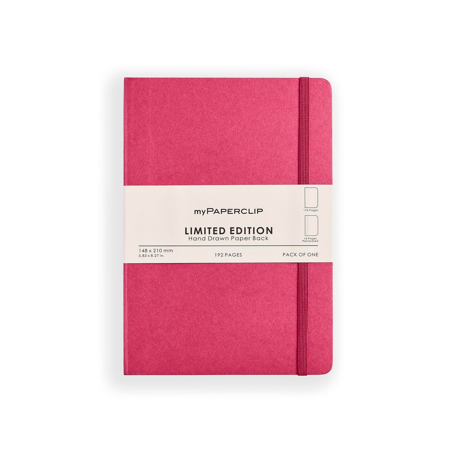 myPAPERCLIP Limited Edition A5 Plain Notebook | 192 Pages, 100 GSM, Soft Cover, A5 (5.83 × 8.27 in) | Flat Lay | Bookmark & Elastic Closure | Ruby