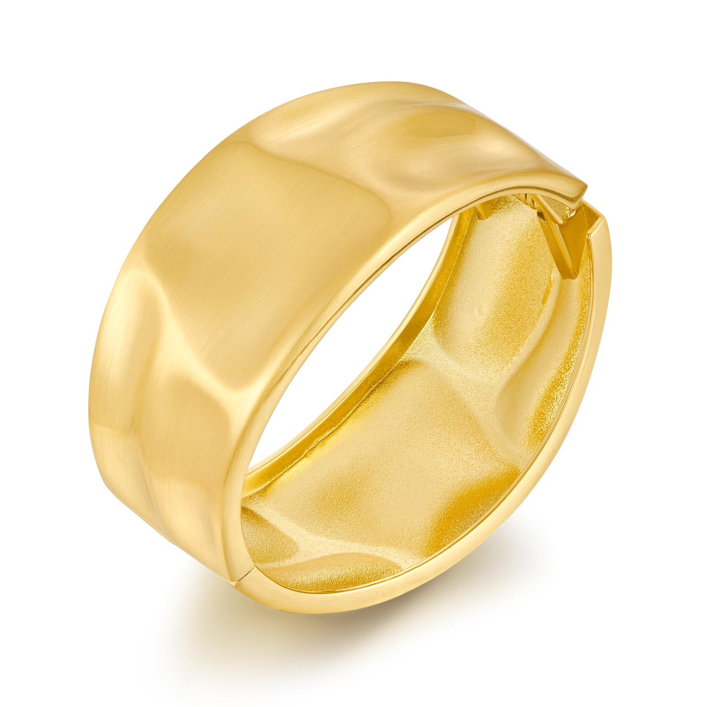 Gold Plated Brushed Textured Cuff Bracelet for Women - Wavy Pattern Matte Bangle, Stylish Statement Jewelry, Daily & Party Wear Accessory