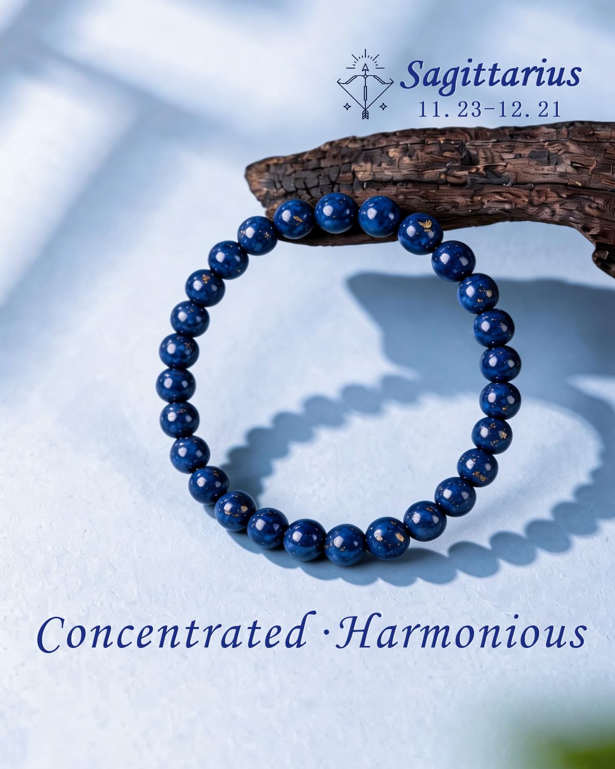 AURABLOOM 6mm Lapis Lazuli Bracelet, for Sagittarius, Unisex Bracelet with Japanese-style Gift Packing, for Man Woman