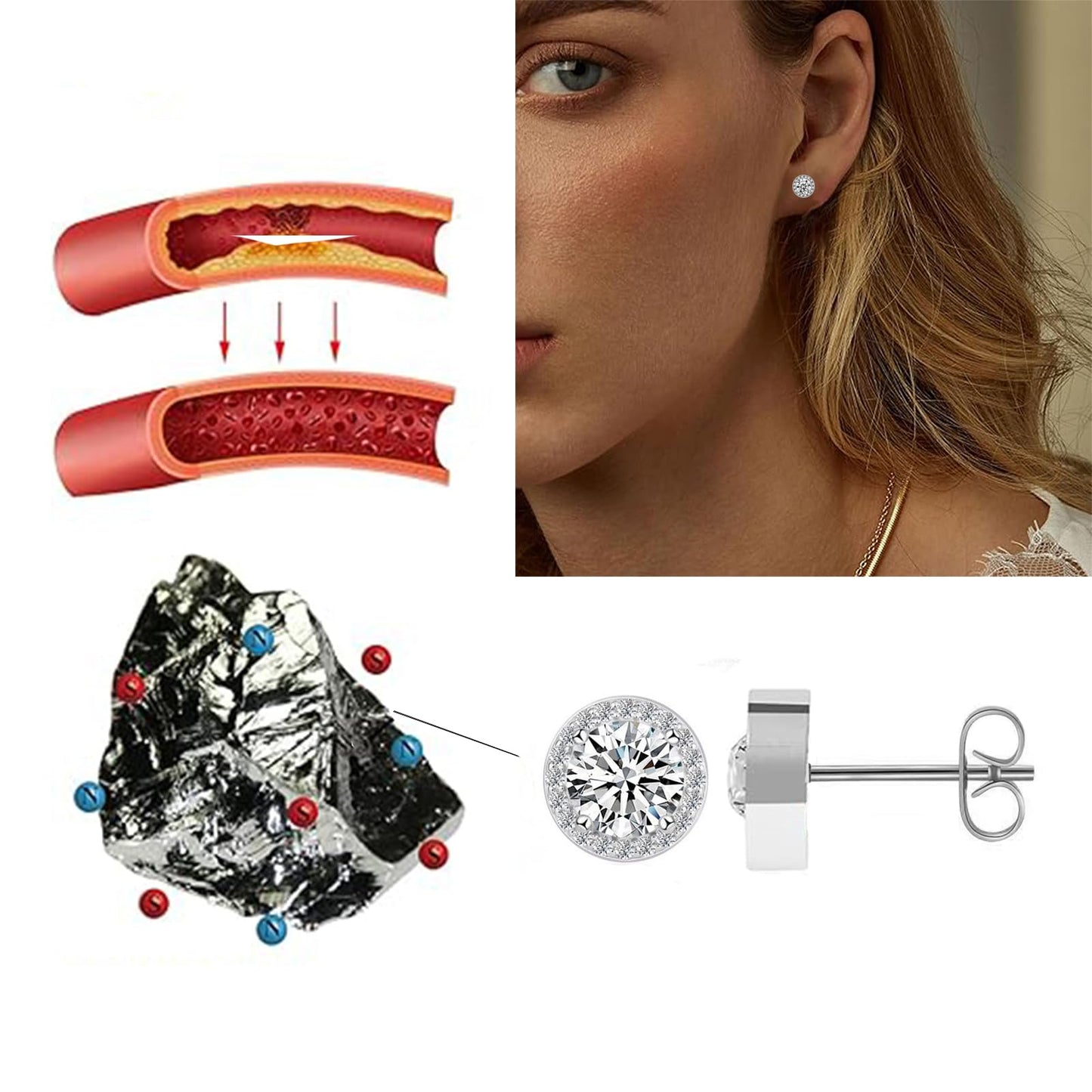 Lymphatic Earrings for Women Lymphatic Drainage Therapy Earrings Lymphvity Germanium Earring Lymph Detox Earring CZ Stud (Silver)