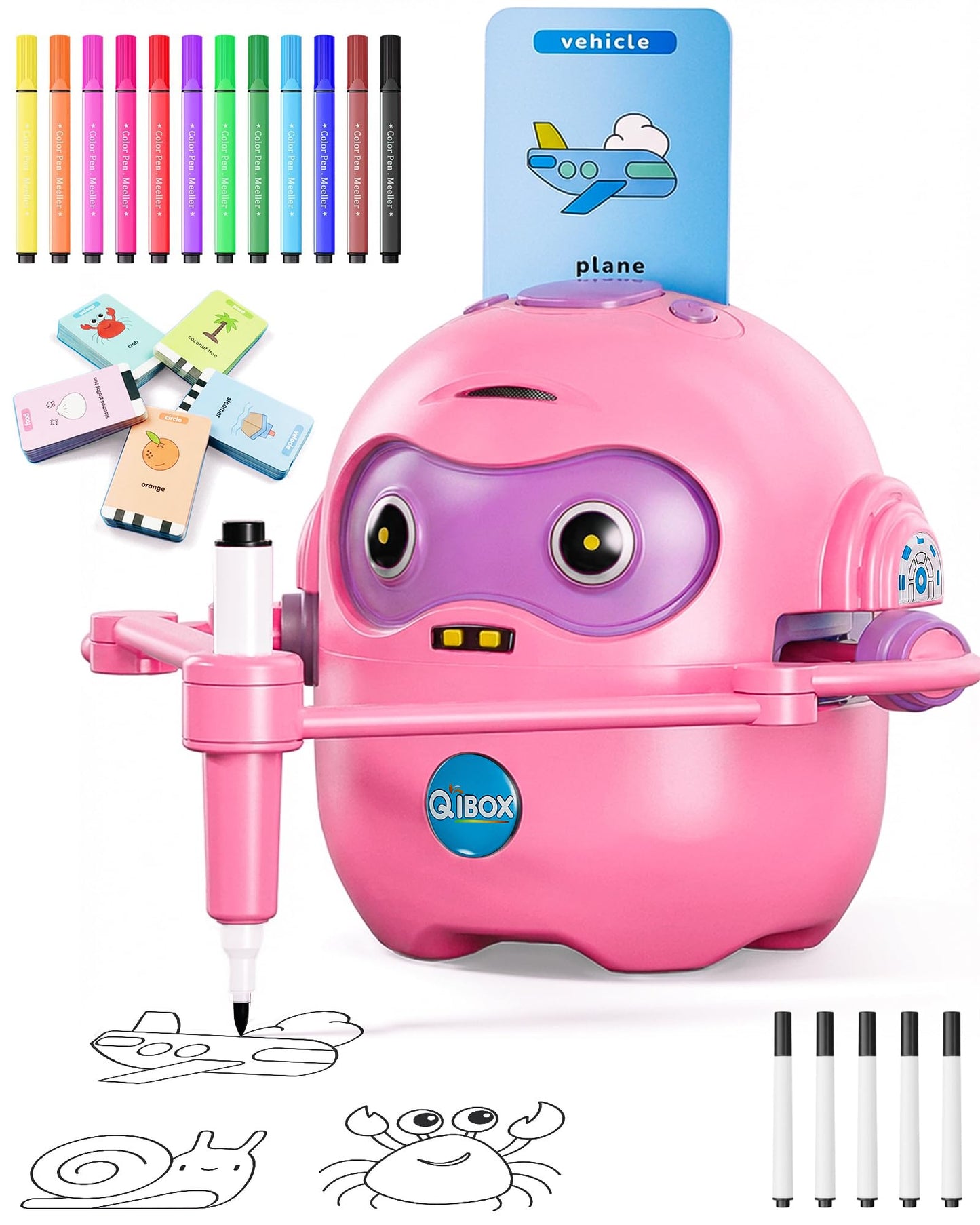 Drawing Robot for Kids, Rechargeable 4-in-1 Draw/Learn/Spell/Music Interactive Educational Robot Drawing Machine with 100 Cards & 12 Color Pens, Learning Toys for 3-8 Year Old Boys Girls Birthday Xmas