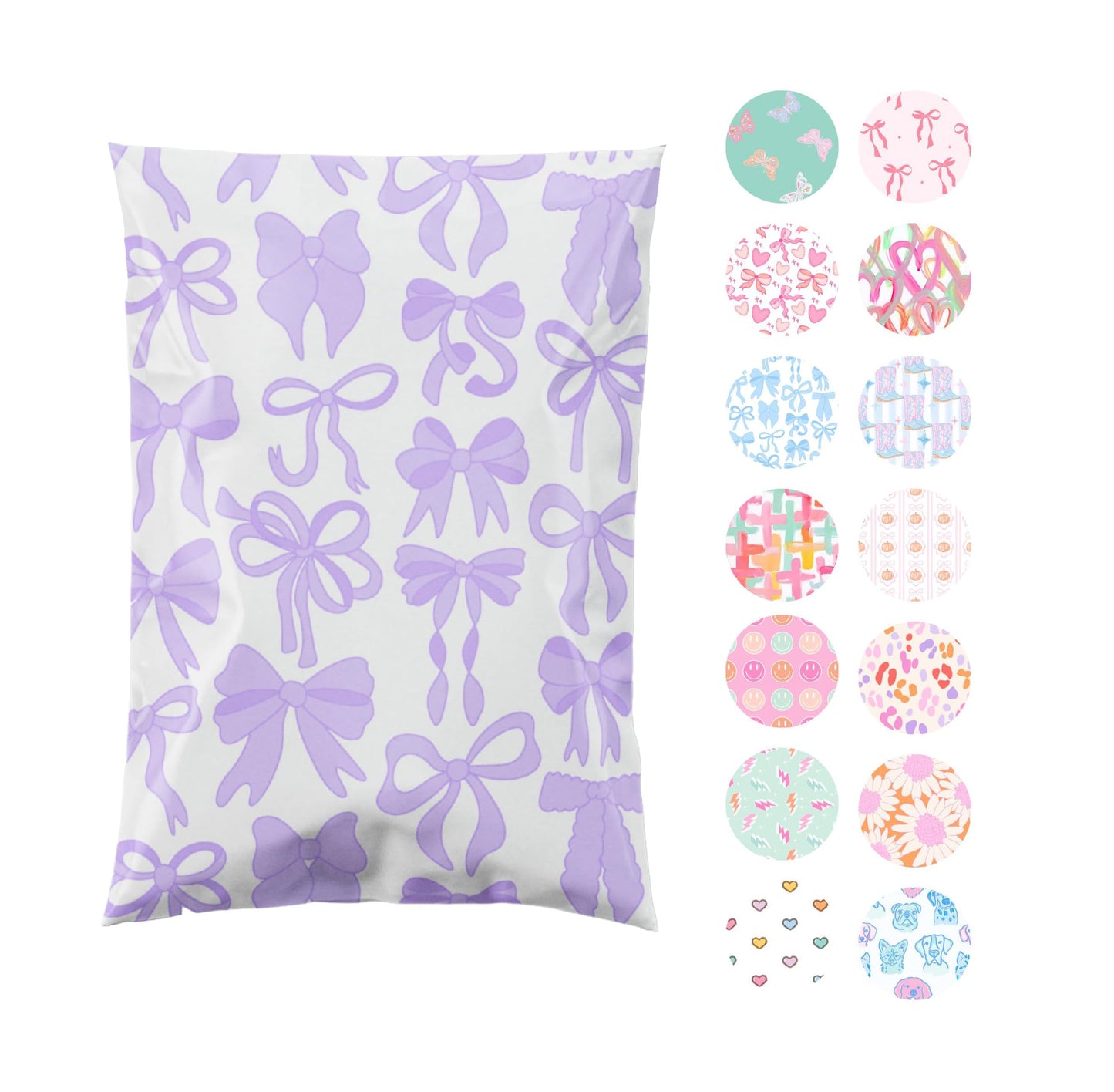 Pretty Package Store 6x9 Designer Poly Mailer 100 Pack Heavy Duty Waterproof Self Seal Shipping Bags for Small Business Large Mailing Envelopes Bulk Tear Resistant Packaging Purple Bows