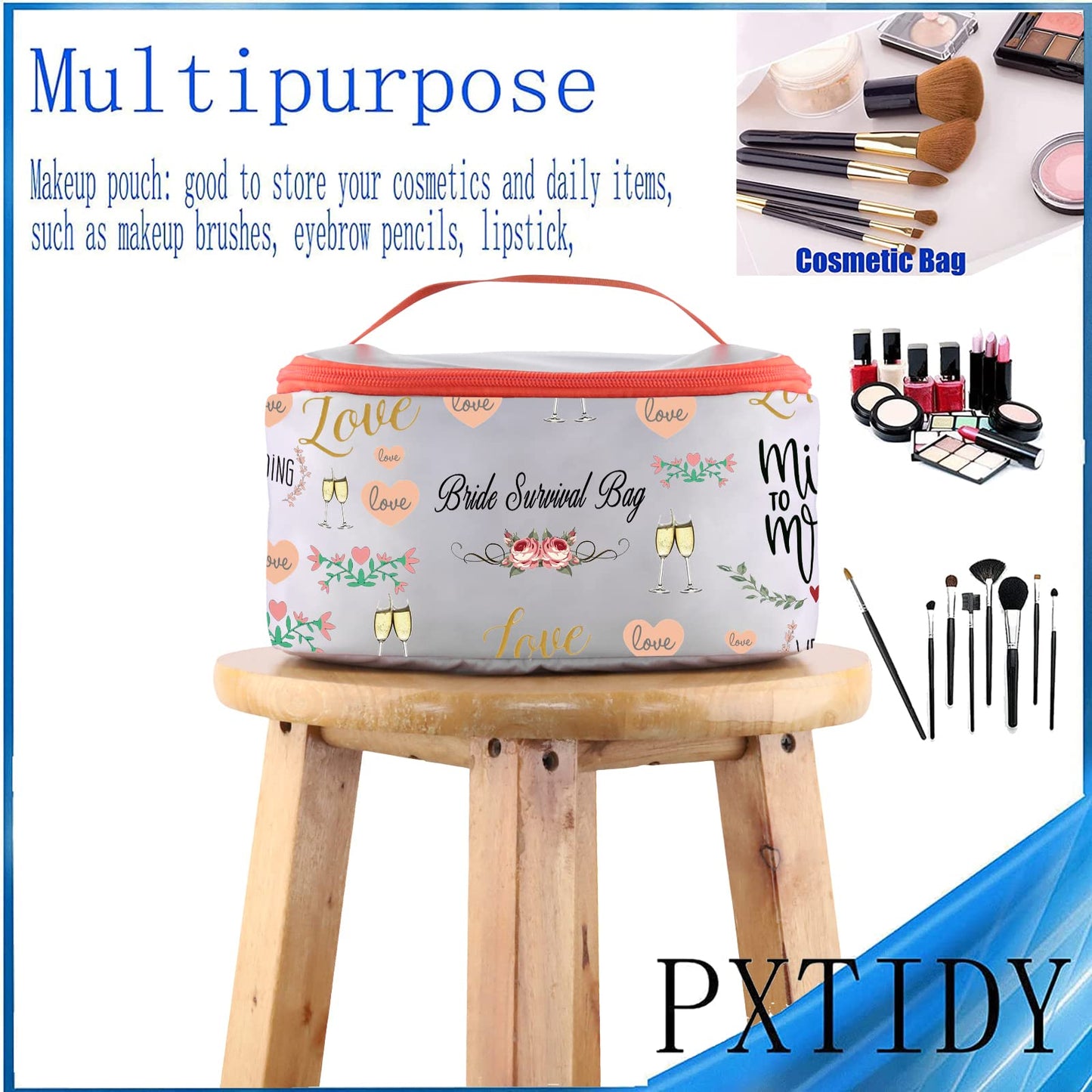 PXTIDY Wedding Day Emergency Kit Miss To Mrs Bride Survival Bag Bridal Shower Cosmetic Toiletry Organizer Future Mrs Gift(Bride-LT)