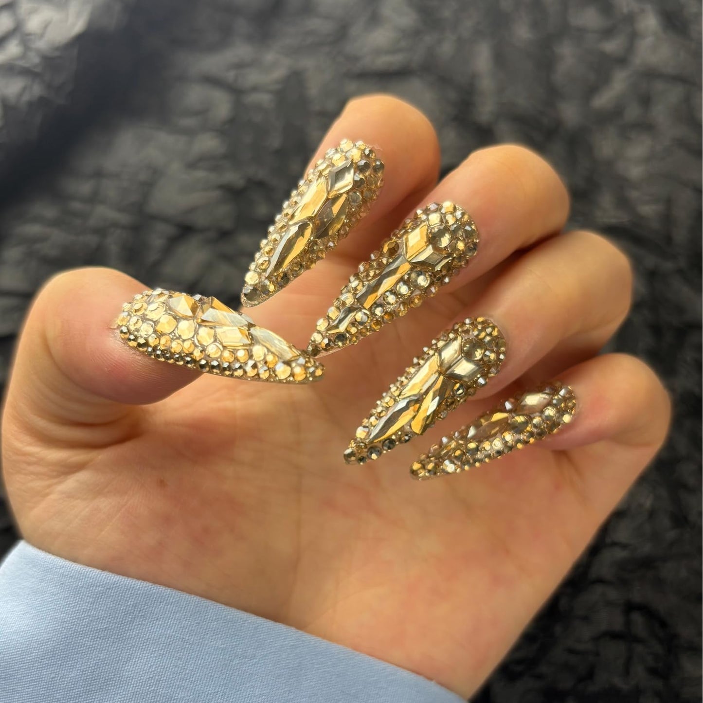 AKA Unicorn Trendy Handmade Press On Nails Long Stiletto Shape,10Pcs Bling Bling Acrylic Fake Nails with 3D Rhine Stone Luxury Design Stick On Nail for Woman Gift