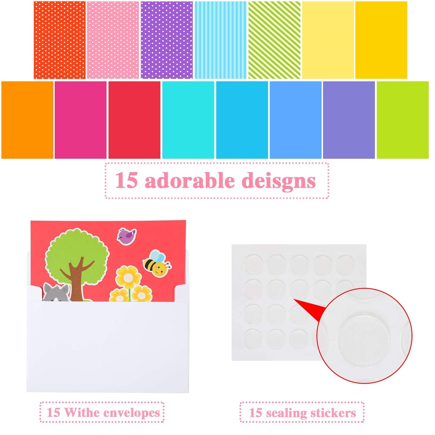 Outus 15 Pcs Greeting Card Making Kits, Including 3 Sheets Stickers, 15 Blank Envelopes and 15 Seal Stickers, Thank You Card Kit for DIY Handmade Making Crafts Supplies