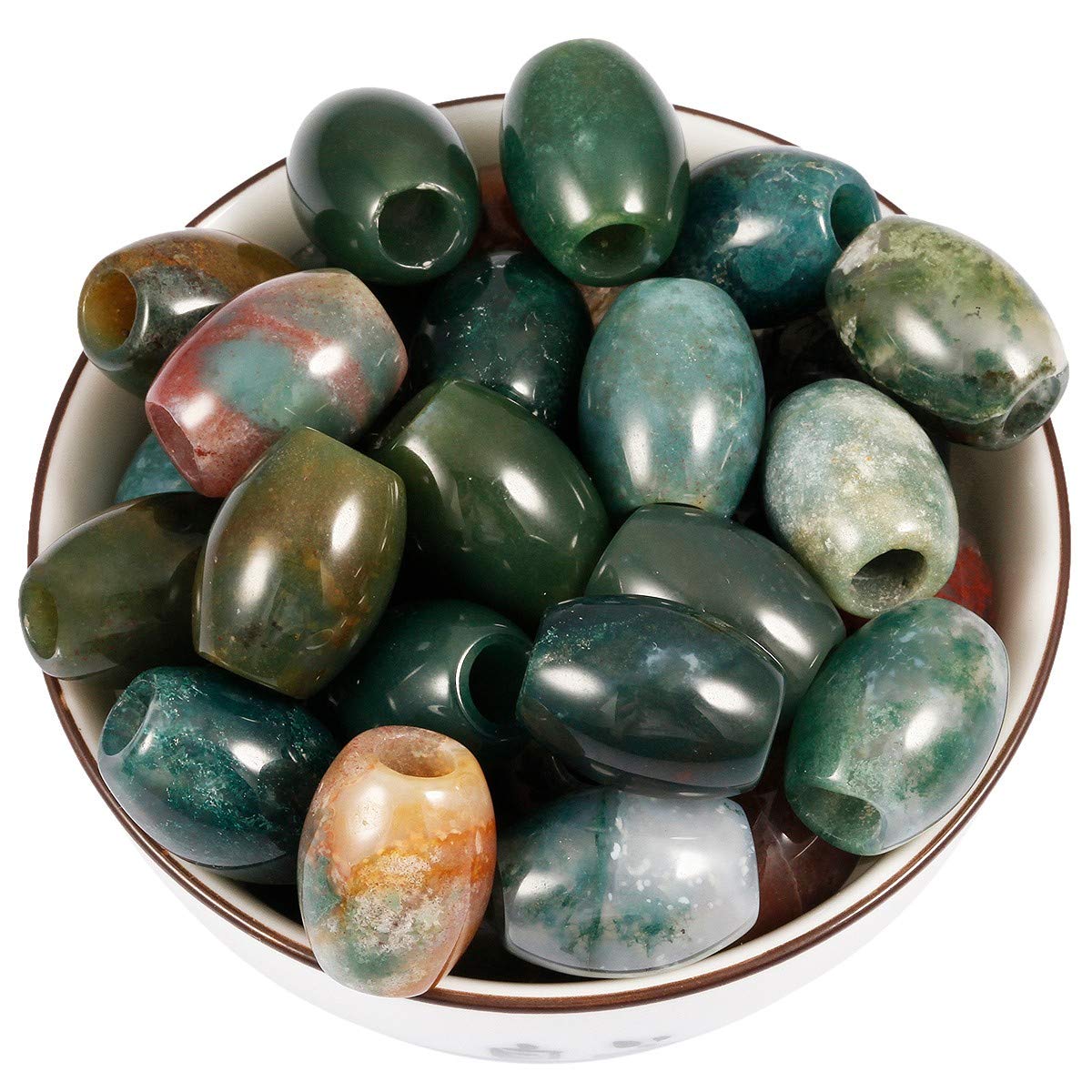 Nupuyai Pack of 30 Barrel Large Hole Beads for Jewelry Making, Polished Rondelle Stone Macrame Beads fit Charms Bracelet, Indian Agate