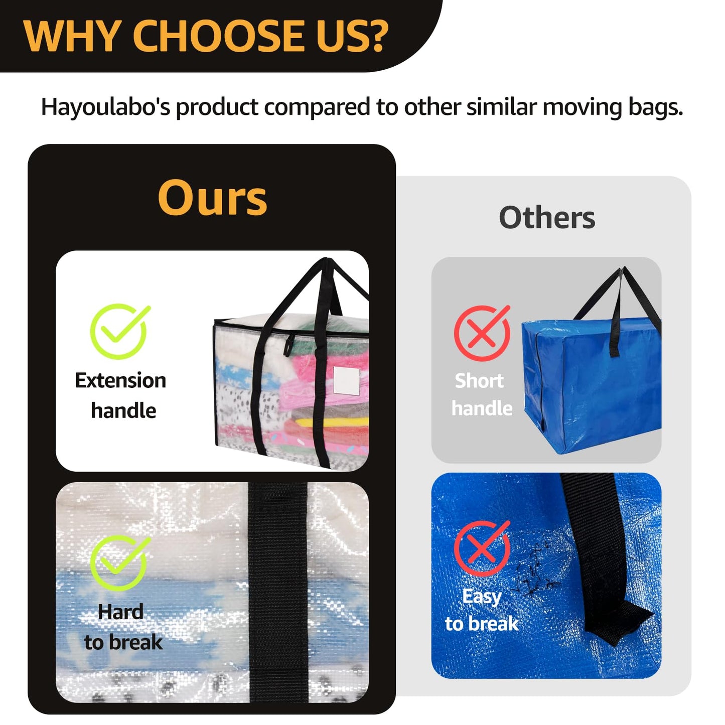 Moving Bags Heavy Duty Extra Large, Alternative for Moving Boxes & Moving Supplies,Clear Storage Bins with Lids, Plastic Packing Tote, Storage Bags for Clothes with Handles & Zippers(Clear, 6 Pack)