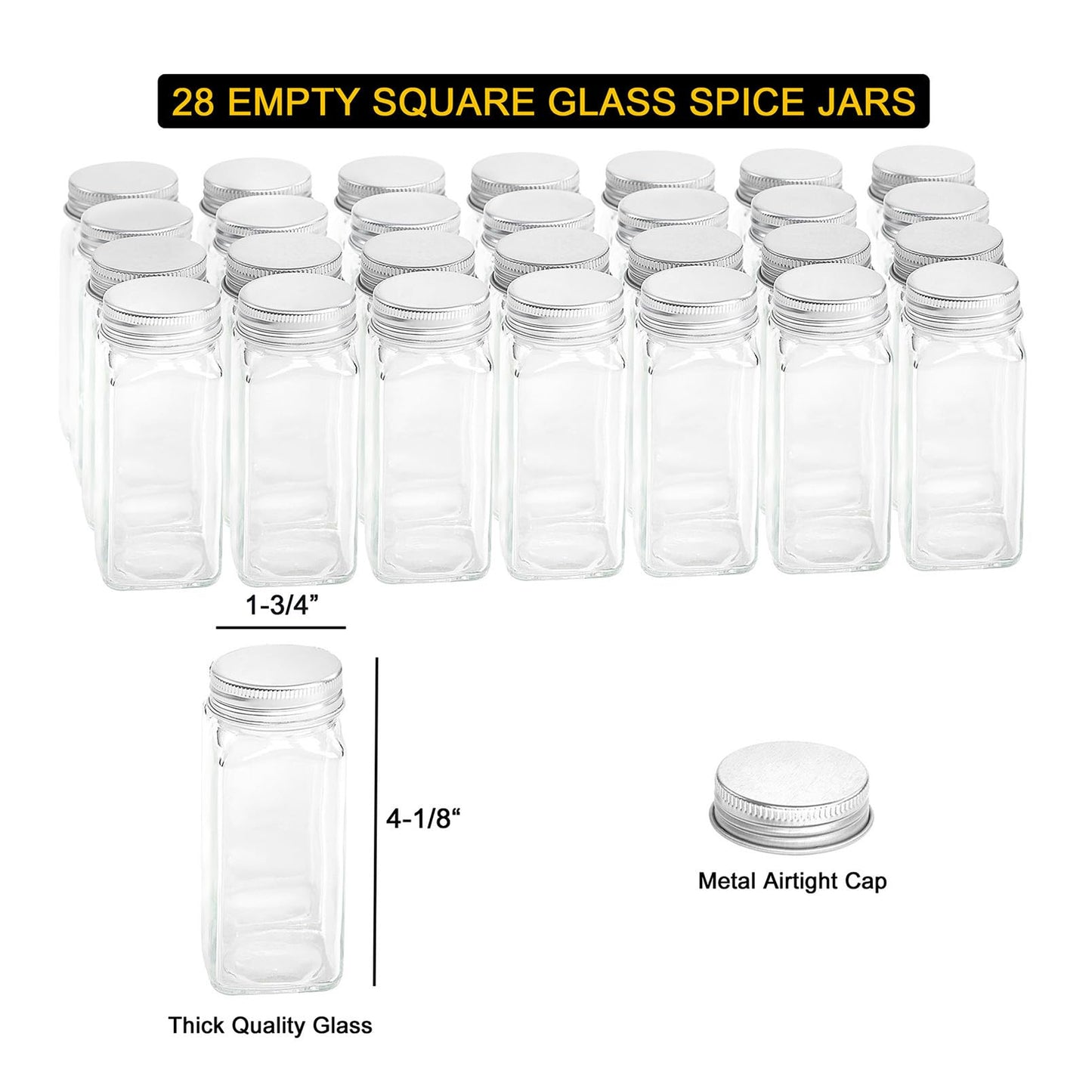 SpaceAid Spice Rack Organizer with 36 Spice Jars, 386 Spice Labels, Chalk Marker and Funnel Set for Cabinet, Countertop, Pantry, Cupboard or Door & Wall Mount - 36 Jars, 17.2" W × 10.8" H, Black