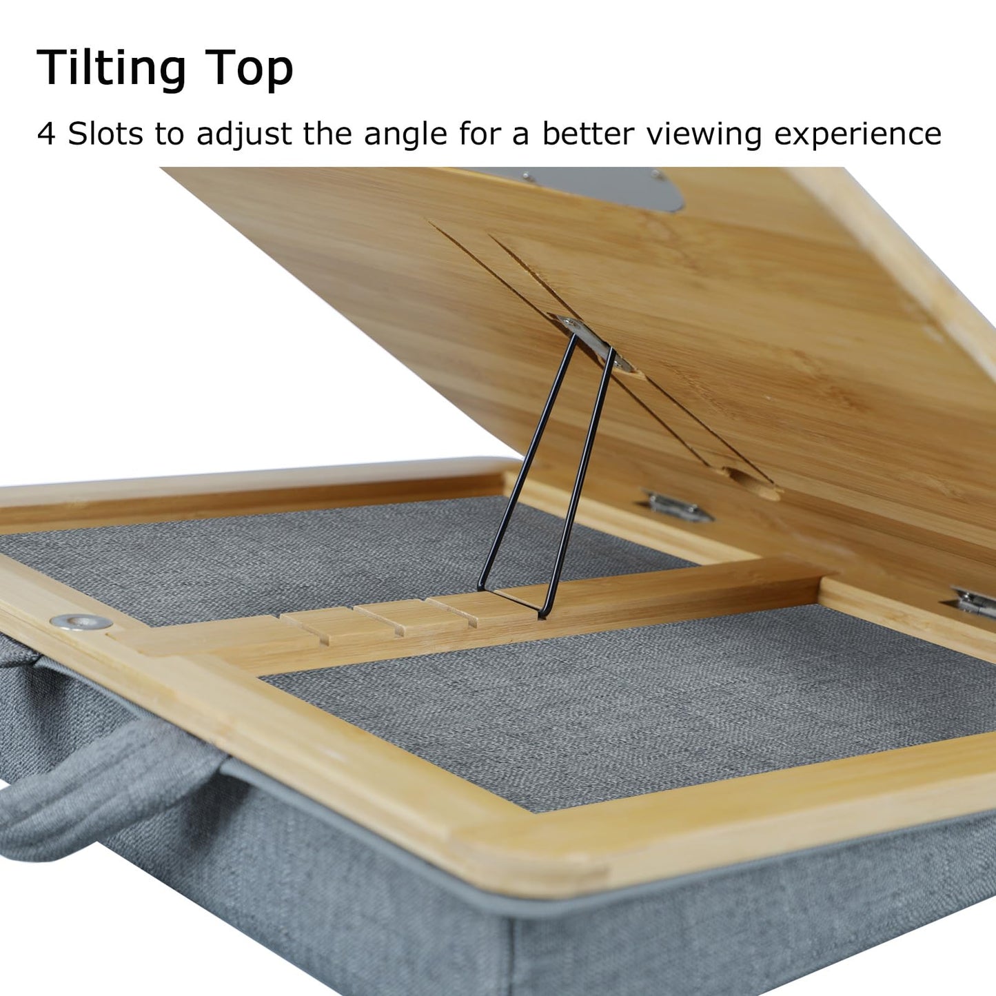 SANJIMO Adjustable Lap Desk for Laptop with Cushion, Bamboo Laptop Stand with Anti-Slip Strip Tablet Phone Holder, Fits up to 15.6 inch or 14 inch with Mouse Space