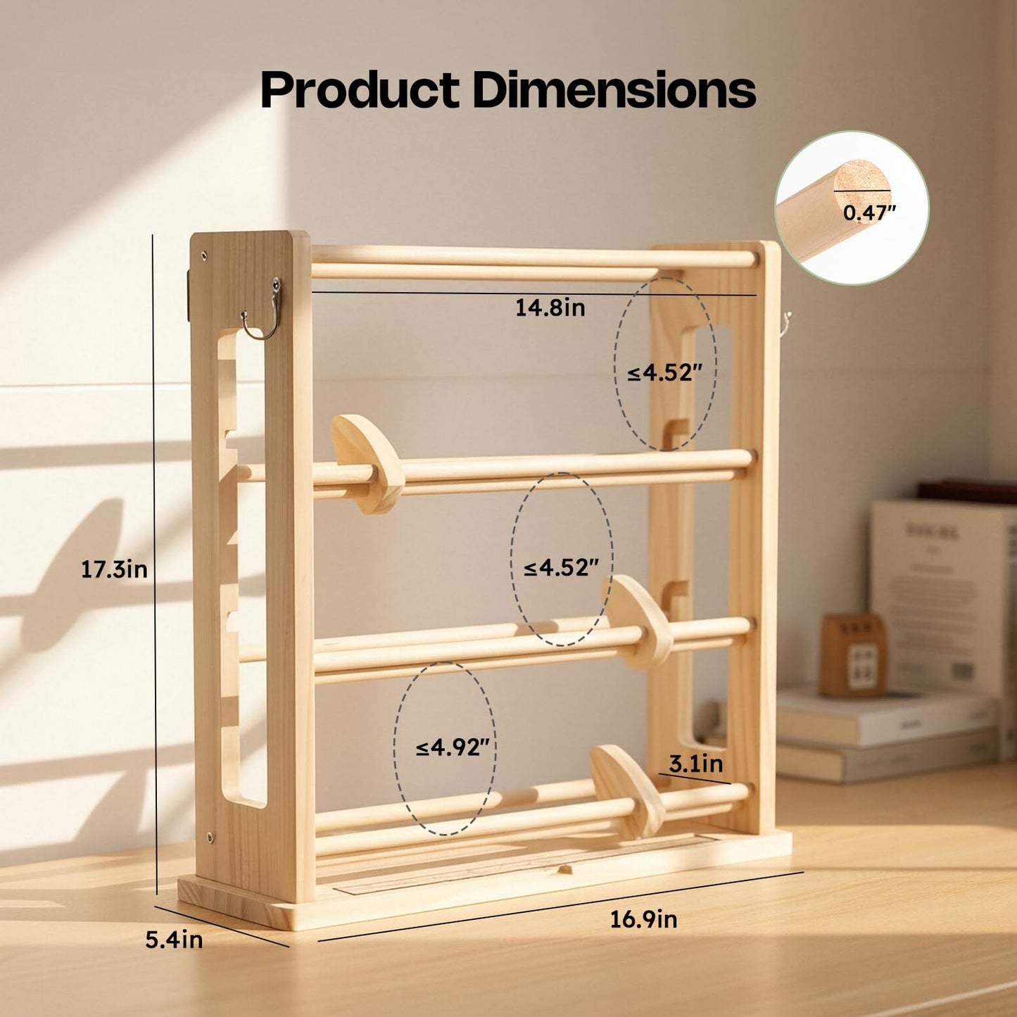 𝐂𝐫𝐚𝐟𝐢𝐭 Ribbon Storage Rack, 4-Tier Ribbon Organizer Spool Holder Dispenser, Display Sewing Thread Mesh Ribbon Wreath Washi Tape for Craft Room Shops Boutiques Florist Gift Wrapping