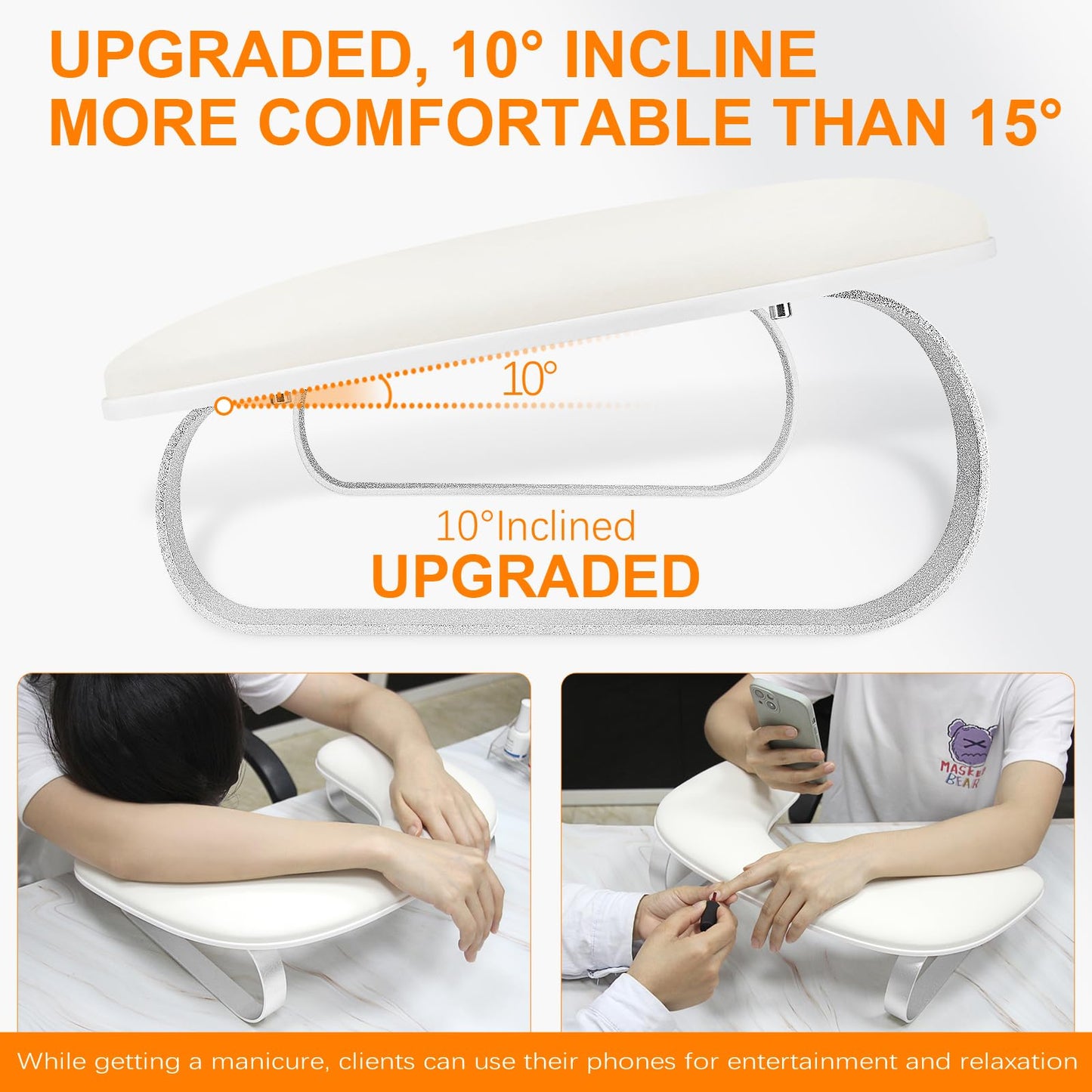 Arm Rest for Nails Tech 10° Inclined, U-Shaped Nail Hand Rest Manicure Arm Rest Stand with Silver Aluminum Alloy Holder Non-slip