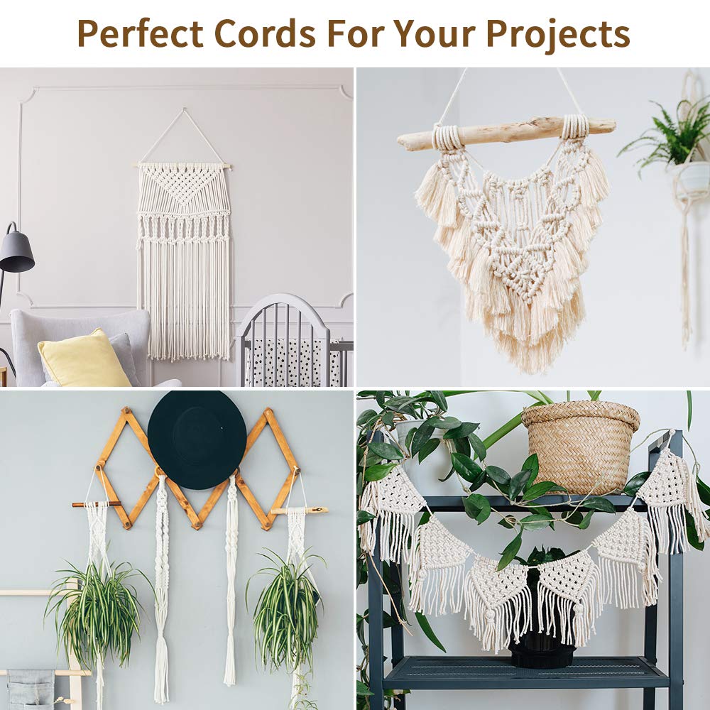 Macrame Cord 4mm x 328Yards(984Feet),Natural Cotton Macrame Rope - 3 Strands Twisted Macrame Cotton Cord for Wall Hanging, Plant Hangers, Crafts, Gift Wrapping and Wedding Decorations