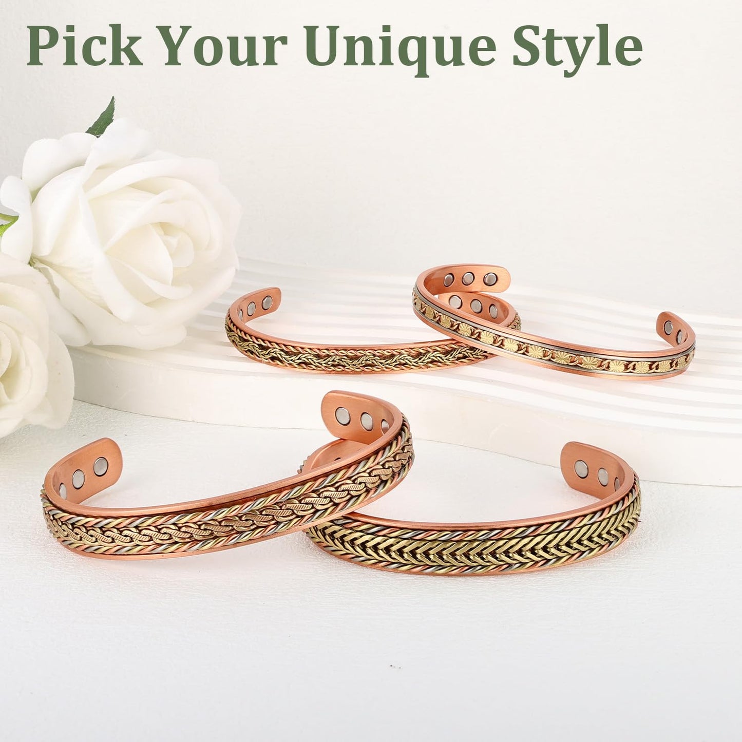 Fashtour Handcrafted Copper Bracelet for Men Women, Magnetic Copper Bracelet with Twisted Design, Adjustable (copper2022)