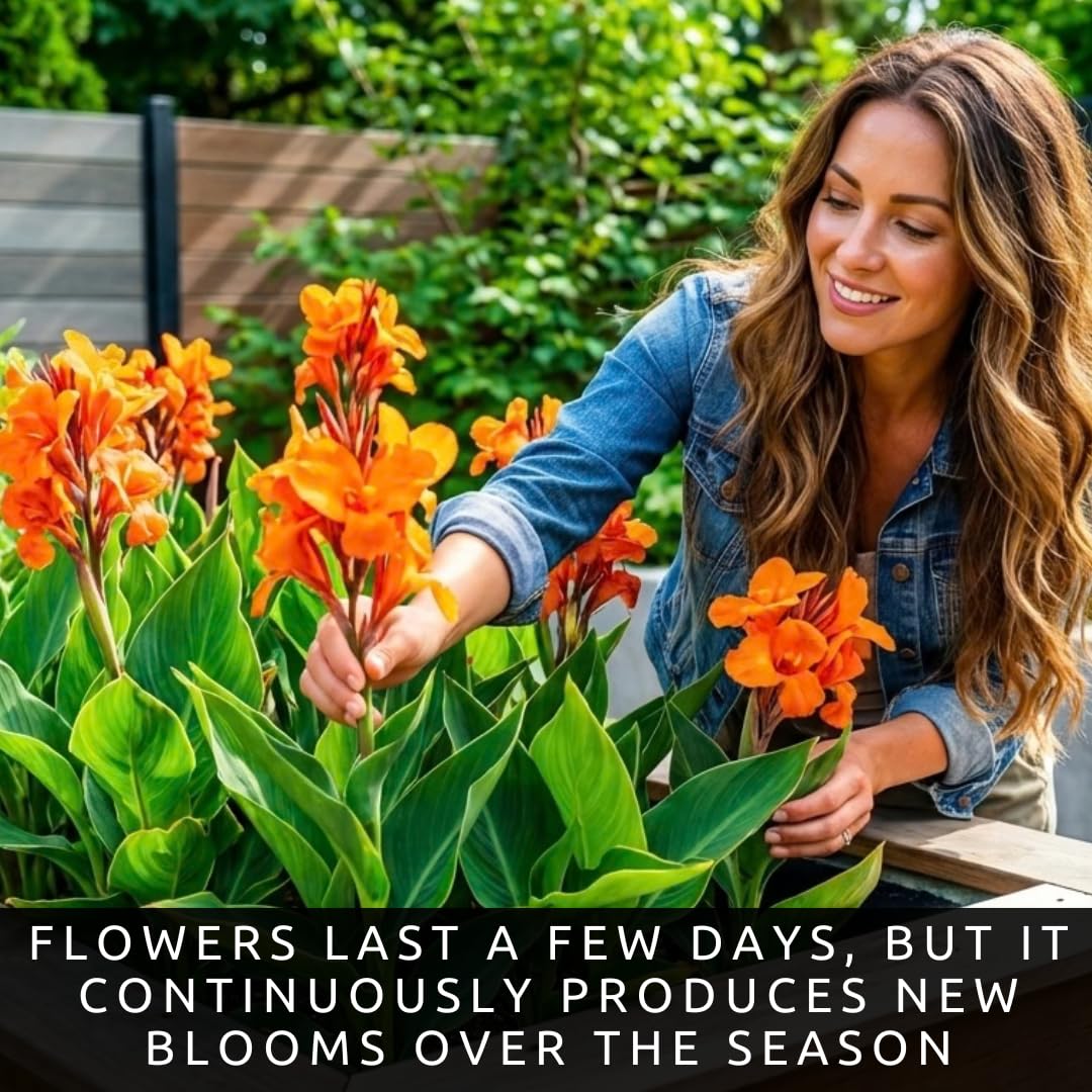 Pretorian Canna Lily Premium Bulbs – Variegated Yellow & Green Foliage with Bright Orange Blooms – Tall Tropical Summer Flowering Bulbs (1 Bulb)