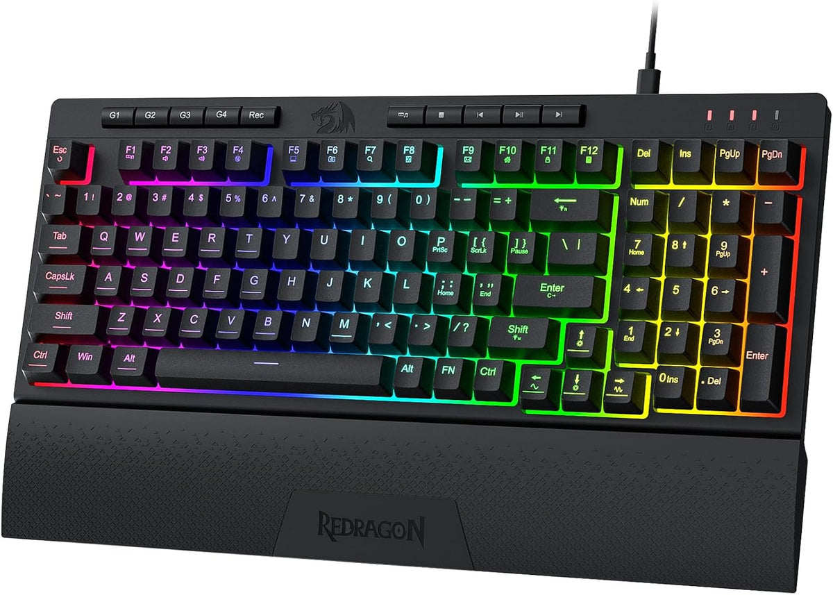 Redragon K515 Shiva Wired RGB Membrane Gaming Keyboard, 98 Keys Mechanical-Feel Keyboard w/Smooth Linear Switch, On-Board Macro & Dedicated Multimedia Keys, Detachable Wrist Rest, Software Supported
