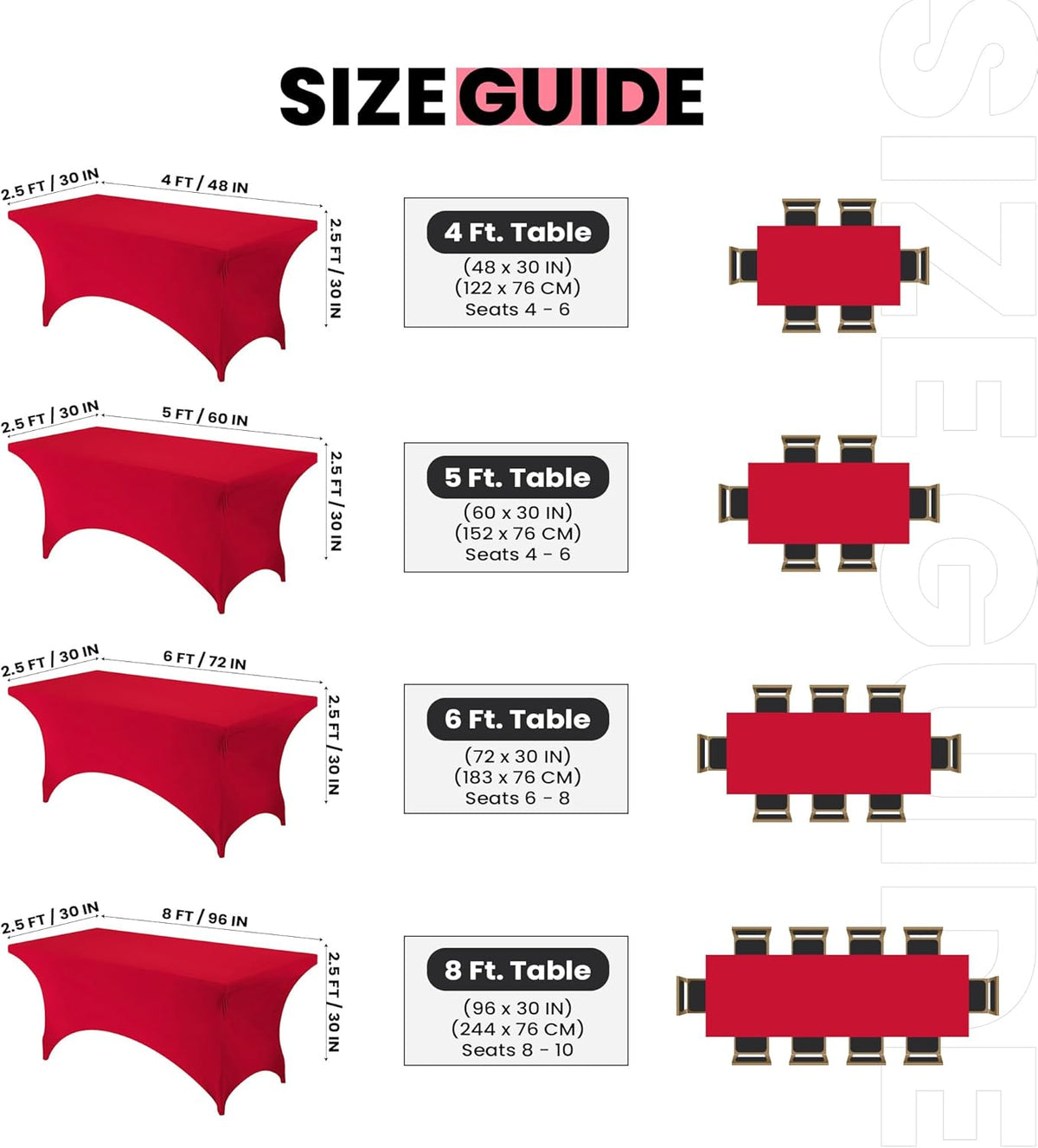 Utopia Kitchen 6FT Spandex Tablecloth [2 Pack, Red] 200 GSM Stretch, Fitted, Washable and Wrinkle Resistant Table Cloth Rectangle Cover for Trade Shows, Wedding, Parties [72Lx30Wx30H Inch]