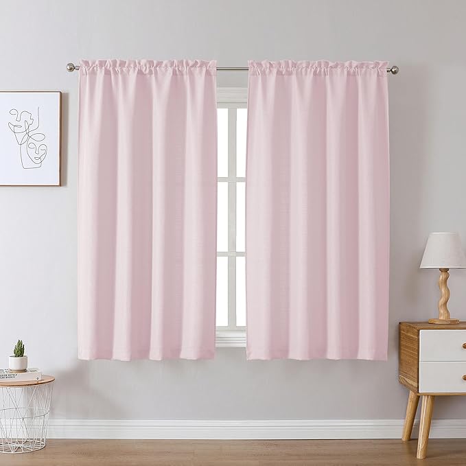 Chyhomenyc Bennet Blush Pink Curtains 45 Inch Length 2 Panels, Faux Linen Textured Semi Sheer Light Filtering Soft Airy Rod Pocket Window Treatment Drapes for Living Room Bedroom, Each 30" Wx45 L
