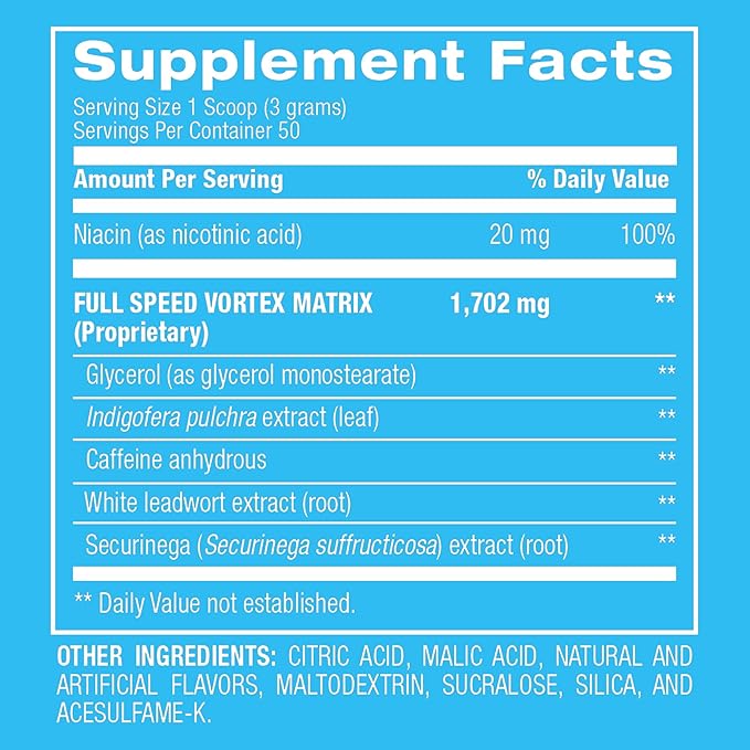 BPI Sports 1.M.R Vortex Pre Workout Powder – High Stim Preworkout for Men & Women with Glycerol, Caffeine, Niacin, and Herbal Extracts – Energy, Focus & Endurance – Blue Raz Flavor – 50 Servings