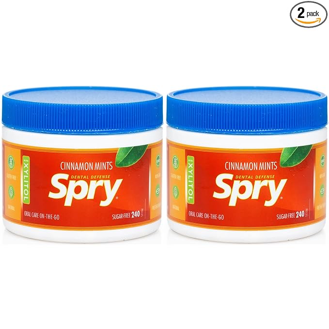 Spry Xylitol Cinnamon Mints Sugar Free Candy - Promote Oral Health, Increase Saliva Production, Stop Bad Breath, Non-GMO, Gluten-Free, 240 Count (Pack of 2)